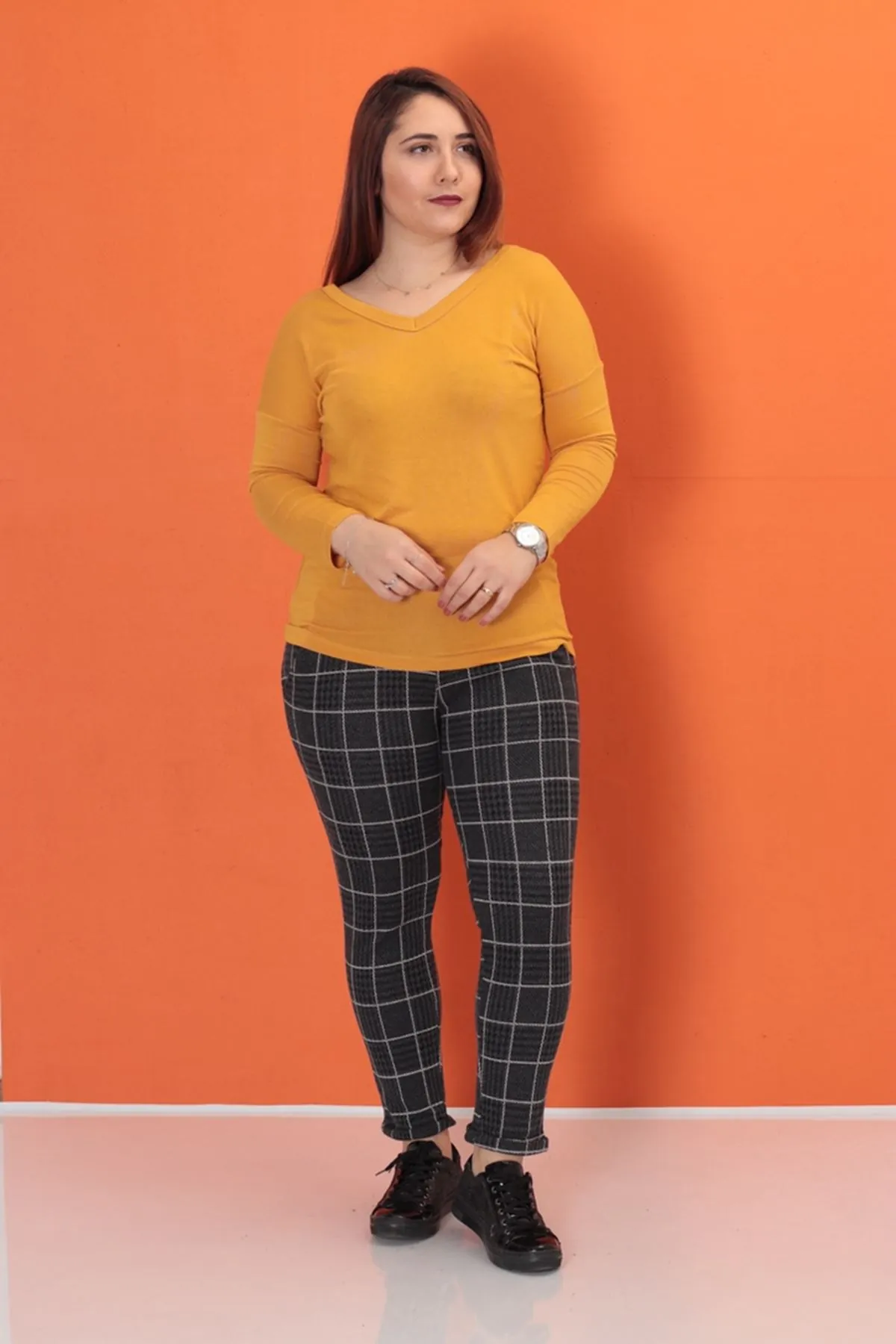 RENKTE BÜYÜK BEDEN DESENLİ KAŞE TAYT PANTOLON