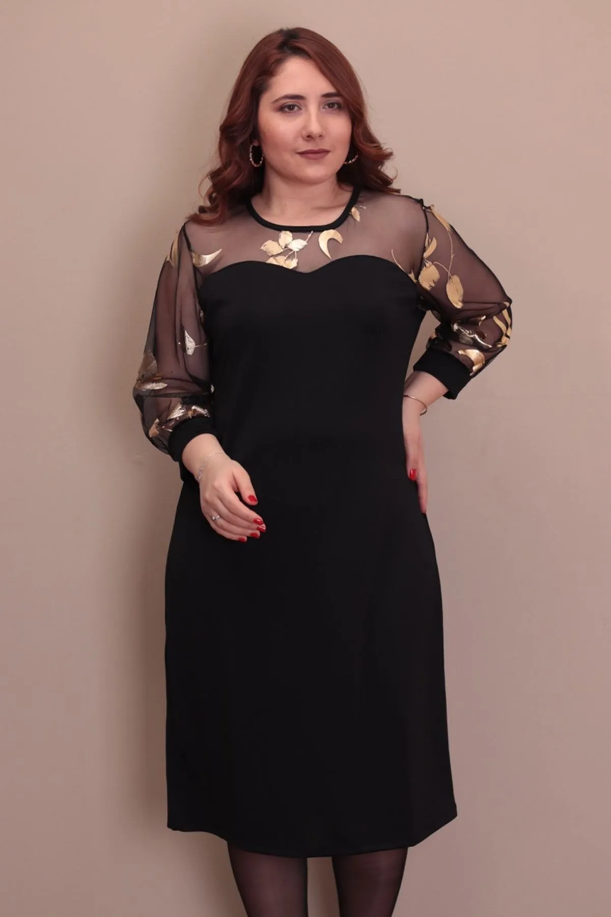 RENKTE BÜYÜK BEDEN VARAK DETAY SİYAH ABİYE ELBİSE