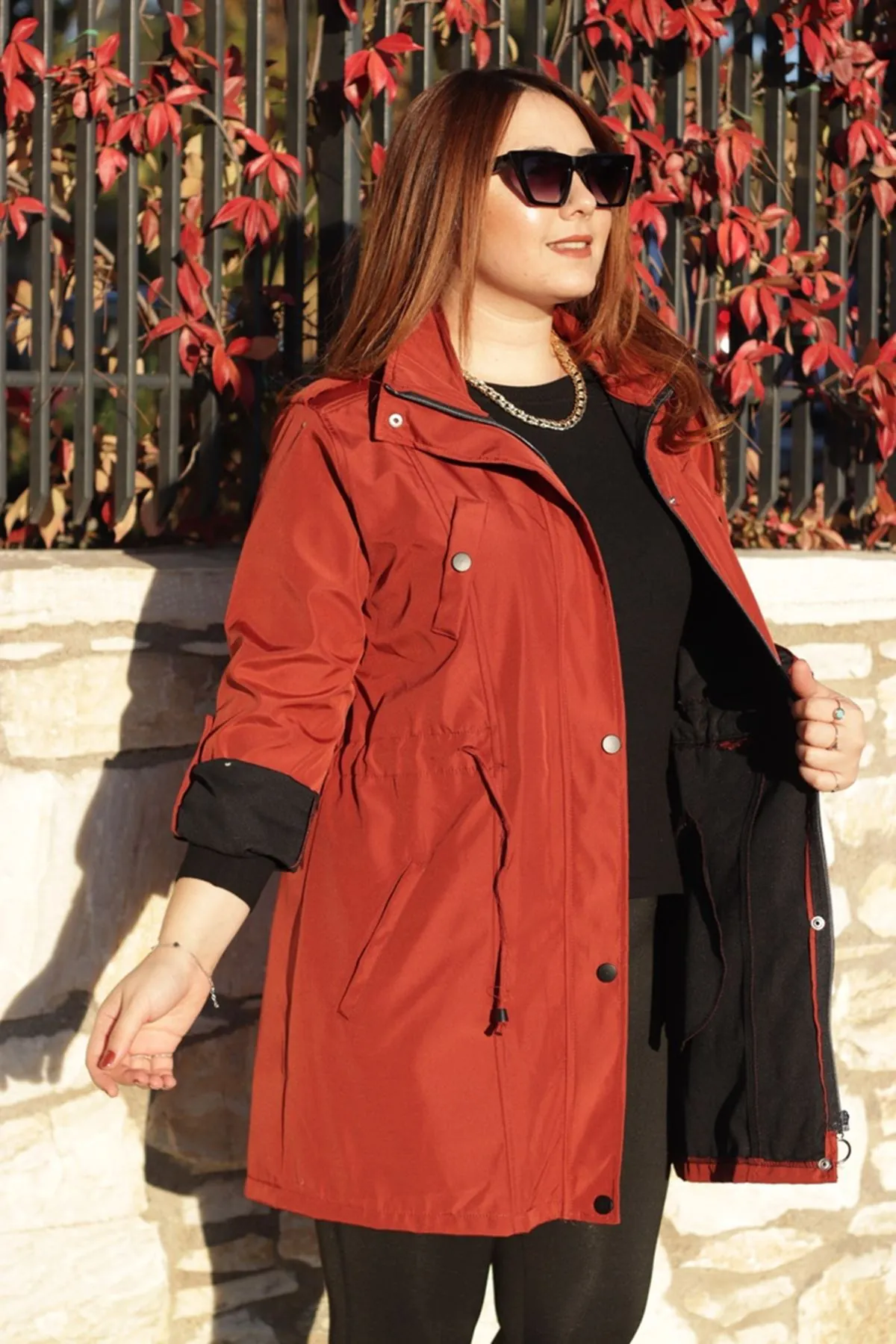 RENKTE KOL KATLAMALI KİREMİT CEKET&MONT