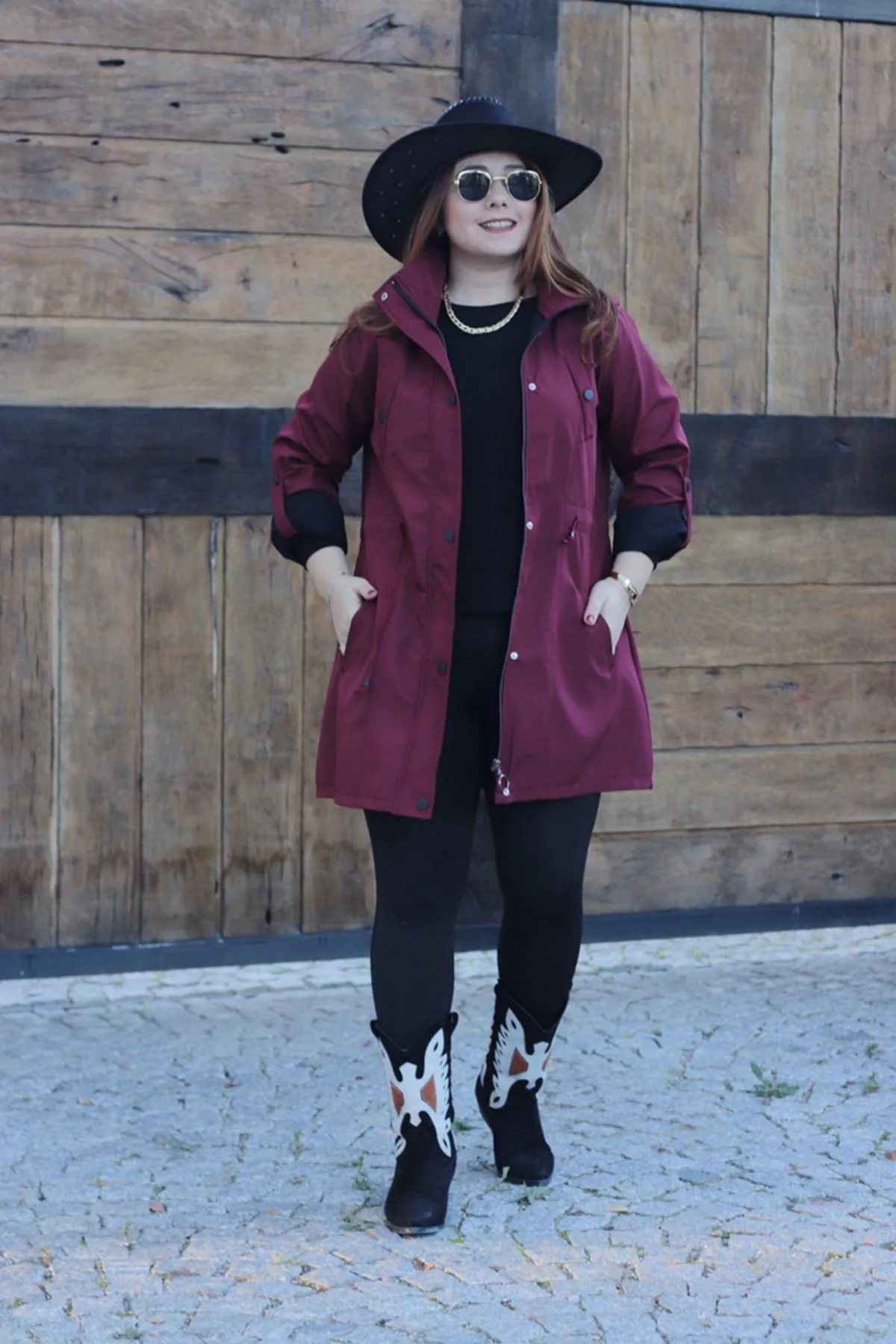 RENKTE KOL KATLAMALI BORDO CEKET&MONT