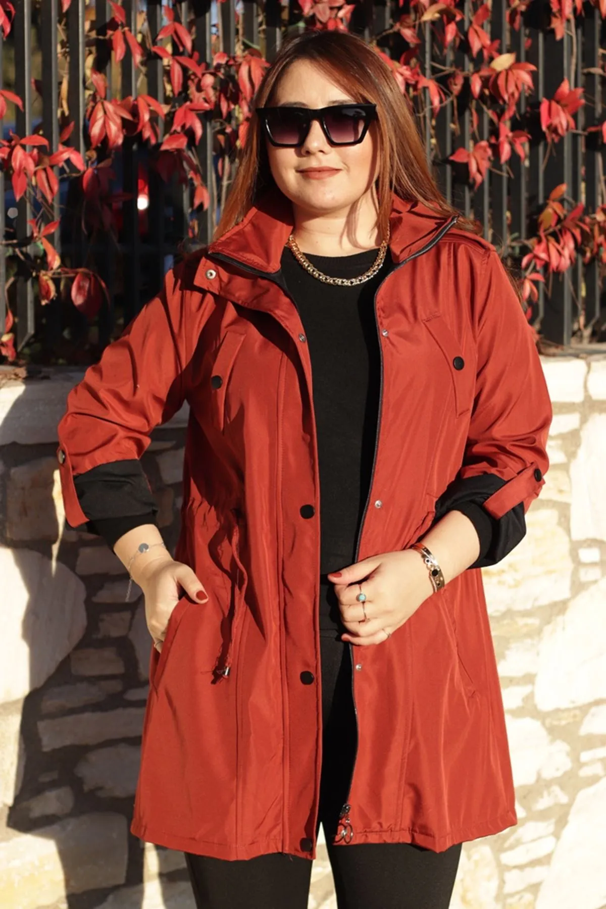 RENKTE KOL KATLAMALI KİREMİT CEKET&MONT