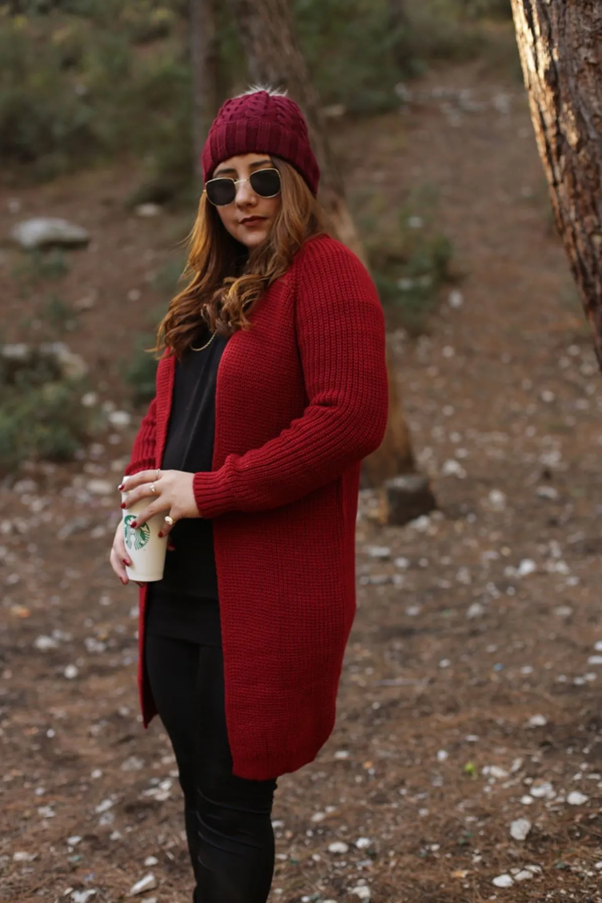 RENKTE ÖRGÜLÜ UZUN BORDO HIRKA&CEKET