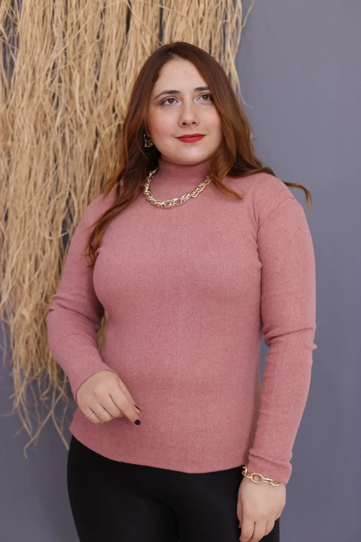 RENKTE BALIKÇI YAKA FİTİLLİ PUDRA BLUZ&BODY