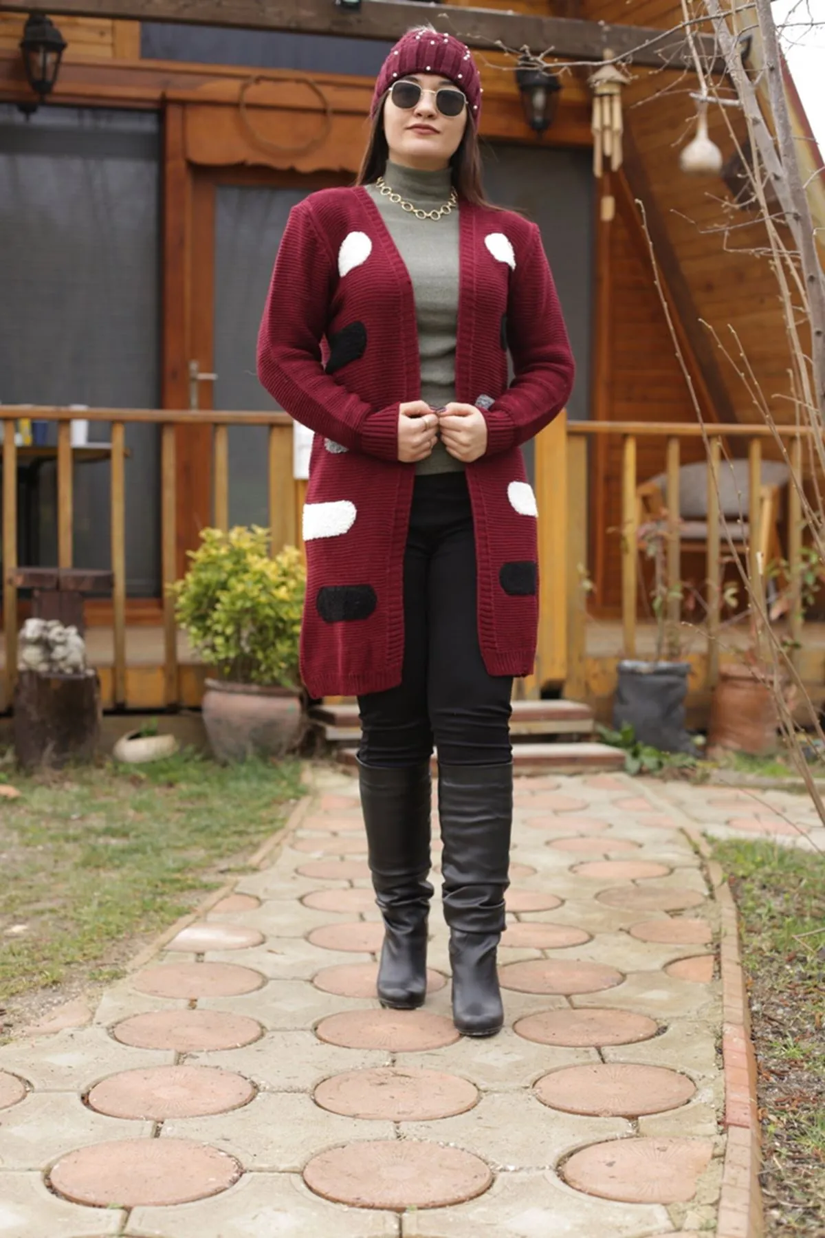 RENKTE PUANLI RENKLİ BORDO HIRKA&CEKET