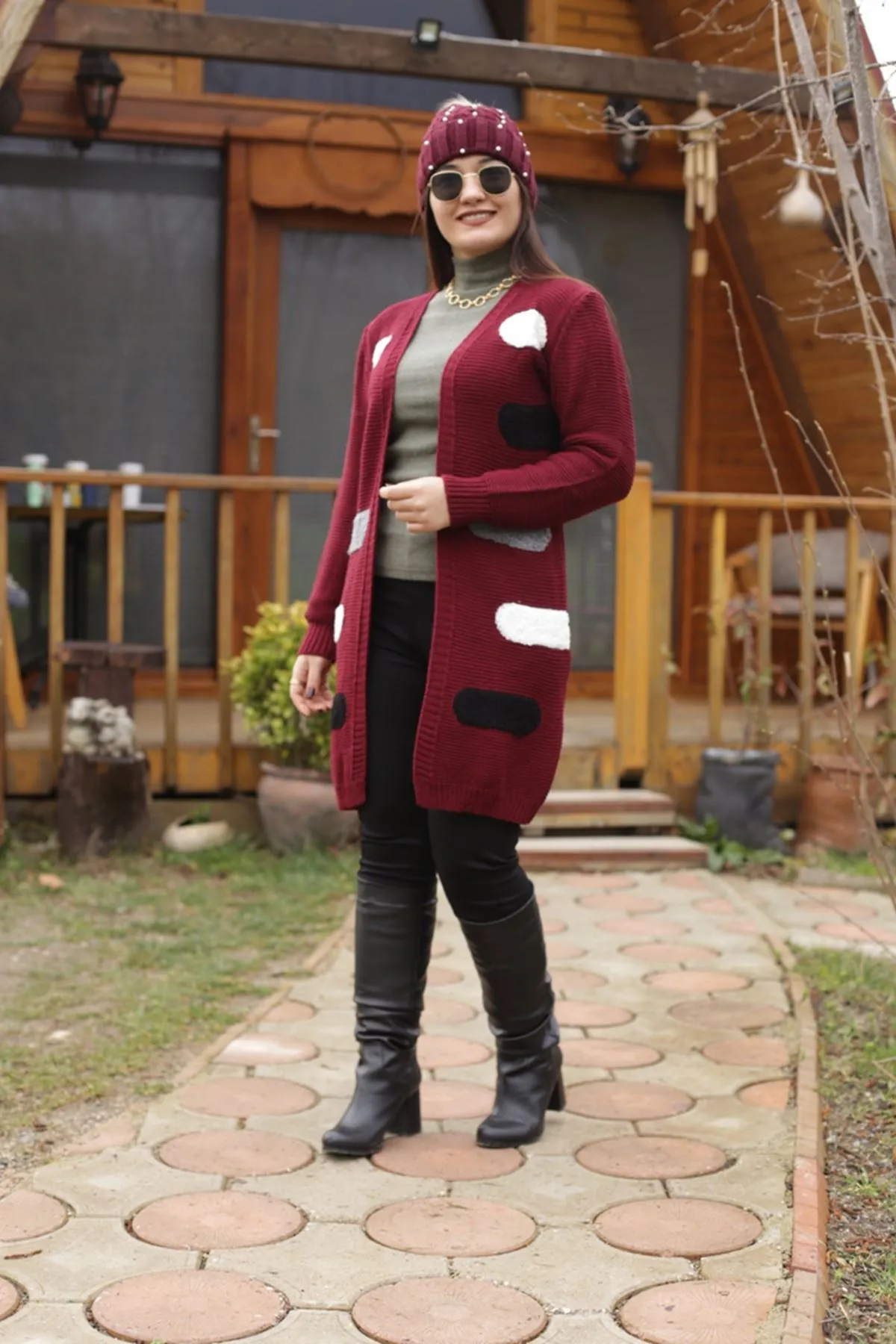 RENKTE PUANLI RENKLİ BORDO HIRKA&CEKET