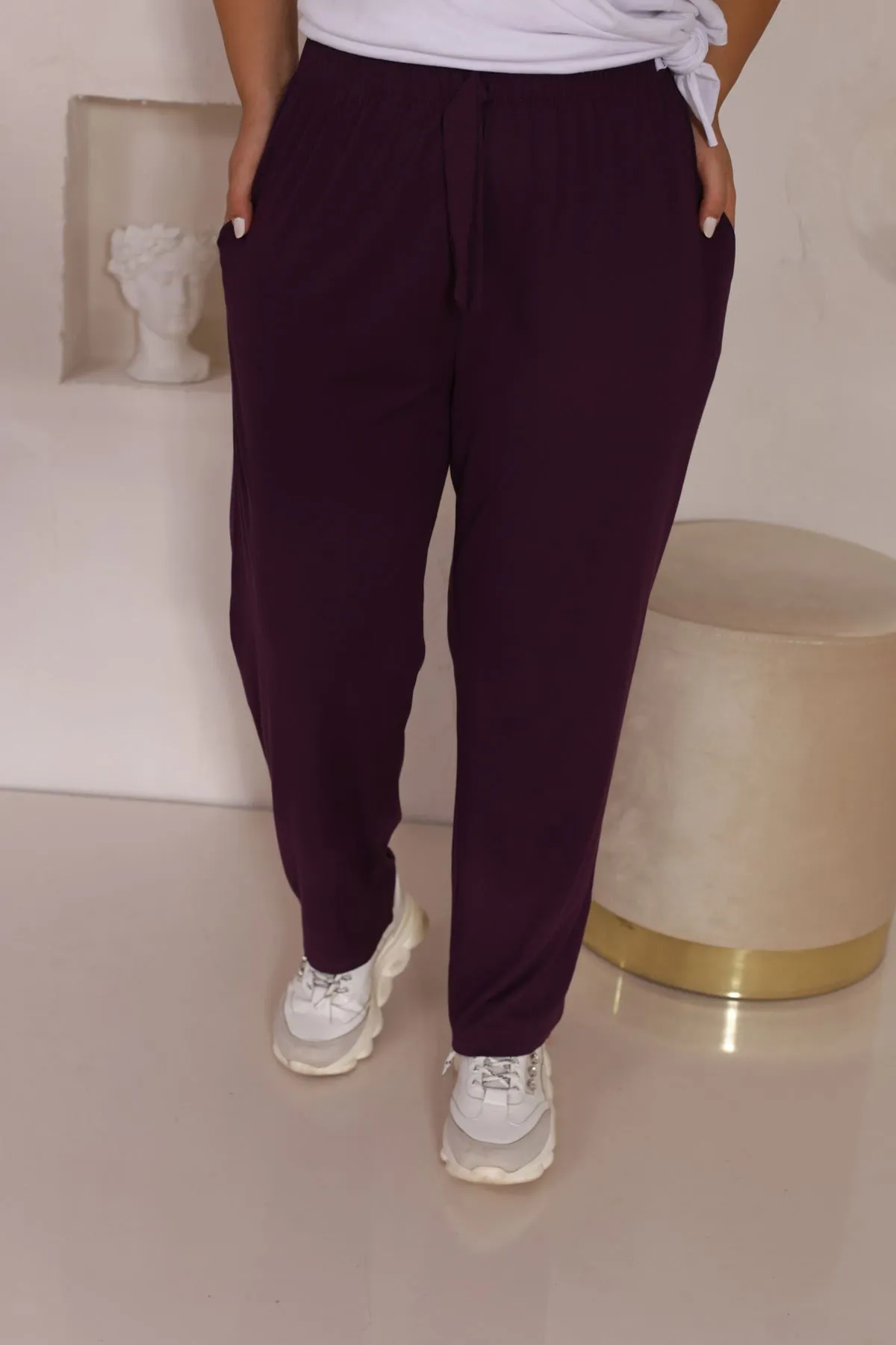 RENKTE BATTAL VİSKON ESNEK MOR PANTOLON