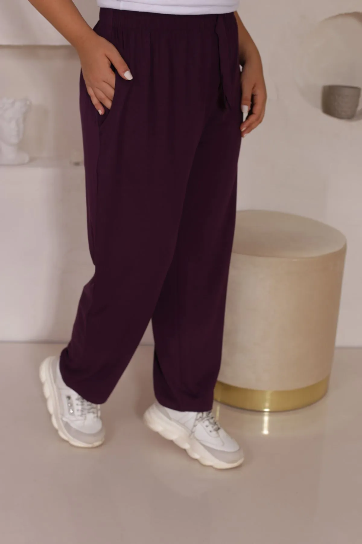 RENKTE BATTAL VİSKON ESNEK MOR PANTOLON