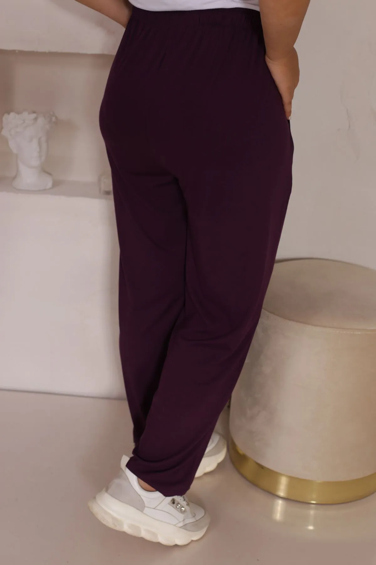 RENKTE BATTAL VİSKON ESNEK MOR PANTOLON