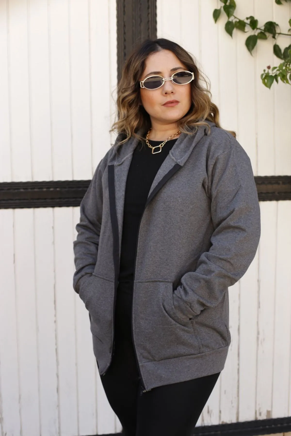 RENKTE ŞARDONLU FERMUARLI GRİ SWEAT&CEKET