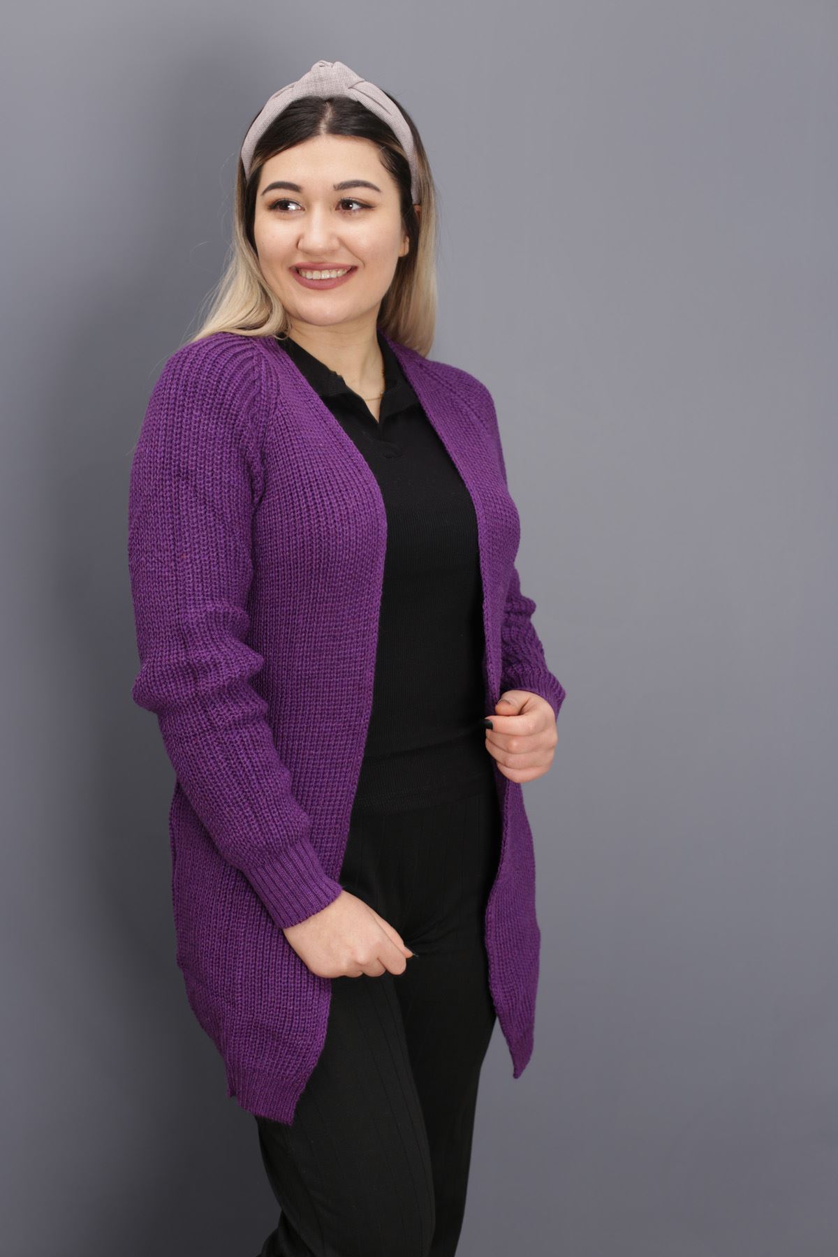 RENKTE SELANİK ÖRGÜ YÜNLÜ MOR HIRKA