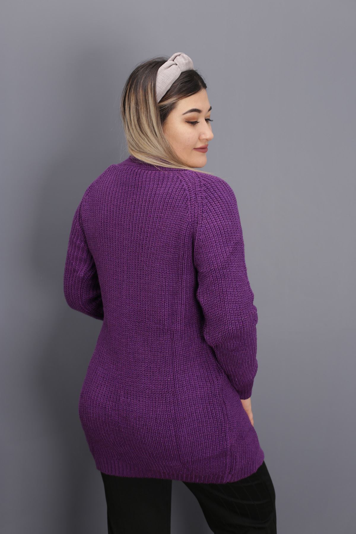 RENKTE SELANİK ÖRGÜ YÜNLÜ MOR HIRKA