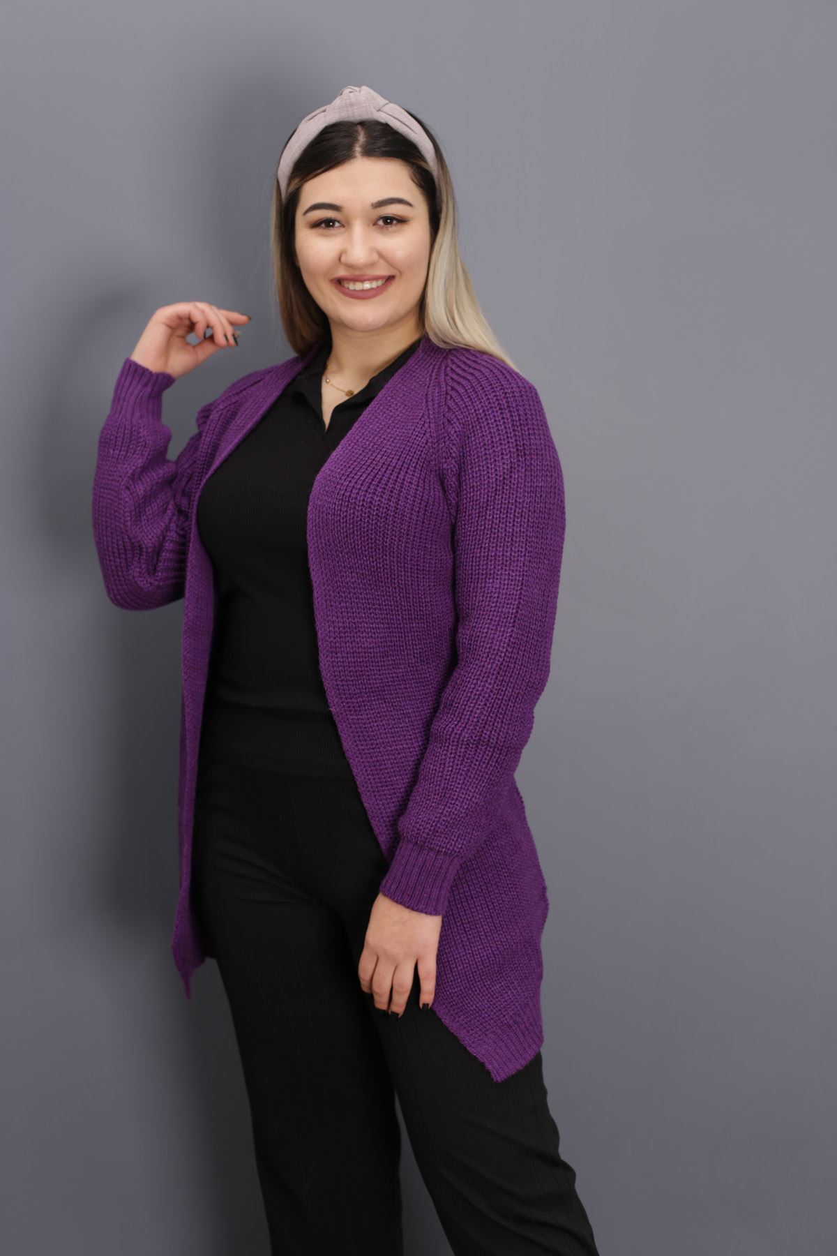 RENKTE SELANİK ÖRGÜ YÜNLÜ MOR HIRKA