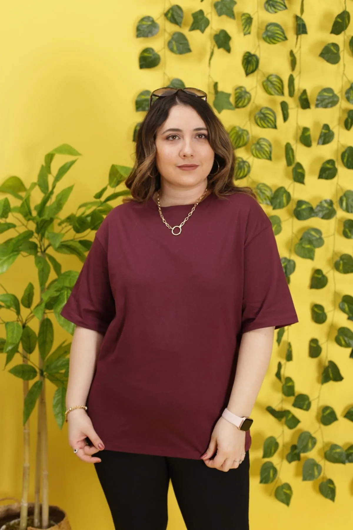 RENKTE DUBLE KOL BASİC BORDO TSHİRT