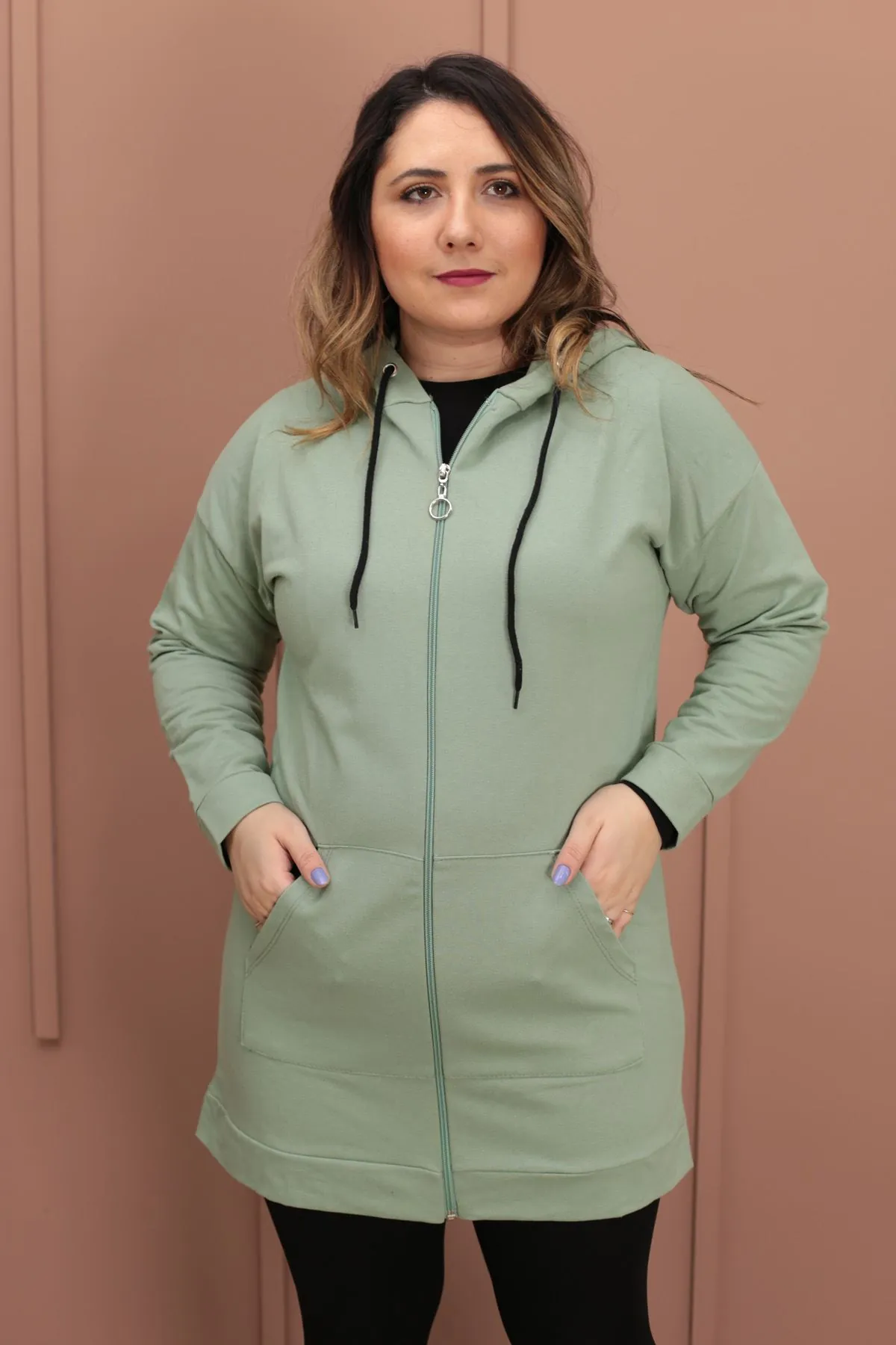 RENKTE KANGURU CEPLİ MİNT CEKET&SWEAT