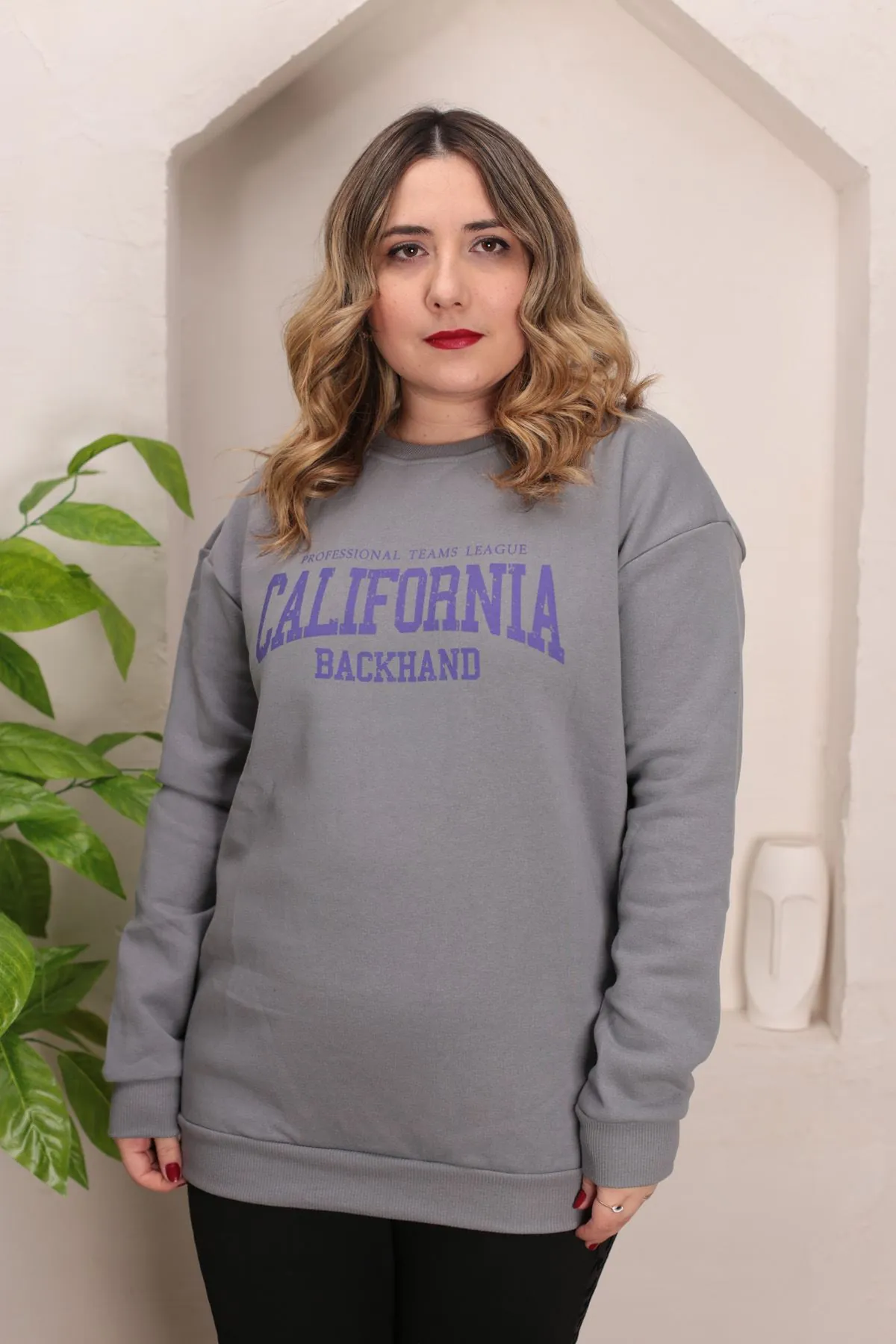 RENKTE YAZILI GENİŞ KESİM ŞARDONLU FÜME SWEAT