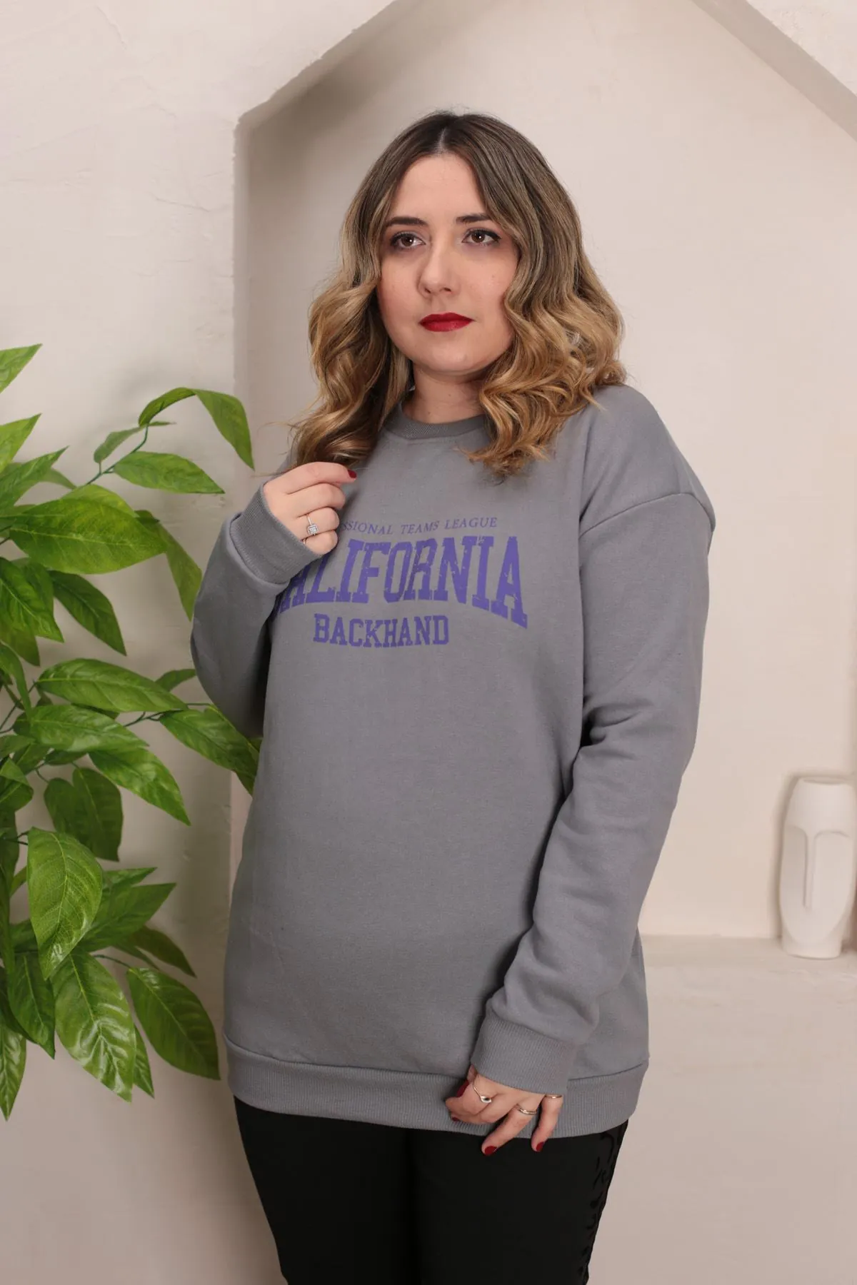 RENKTE YAZILI GENİŞ KESİM ŞARDONLU FÜME SWEAT