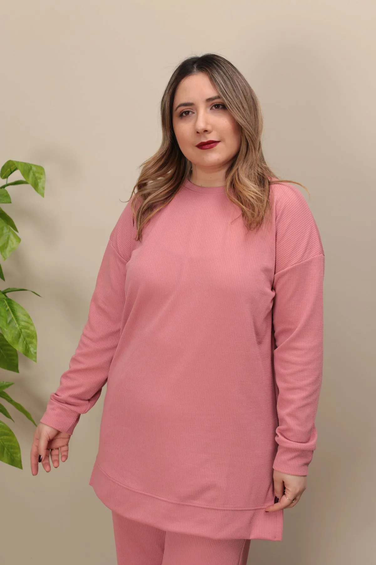 RENKTE ÖZEL ÜRETİM BATTAL PUDRA PEMBE İKİLİ TAKIM