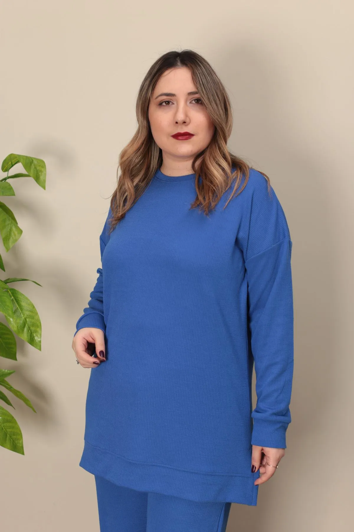 RENKTE ÖZEL ÜRETİM BATTAL SAKS MAVİ İKİLİ TAKIM