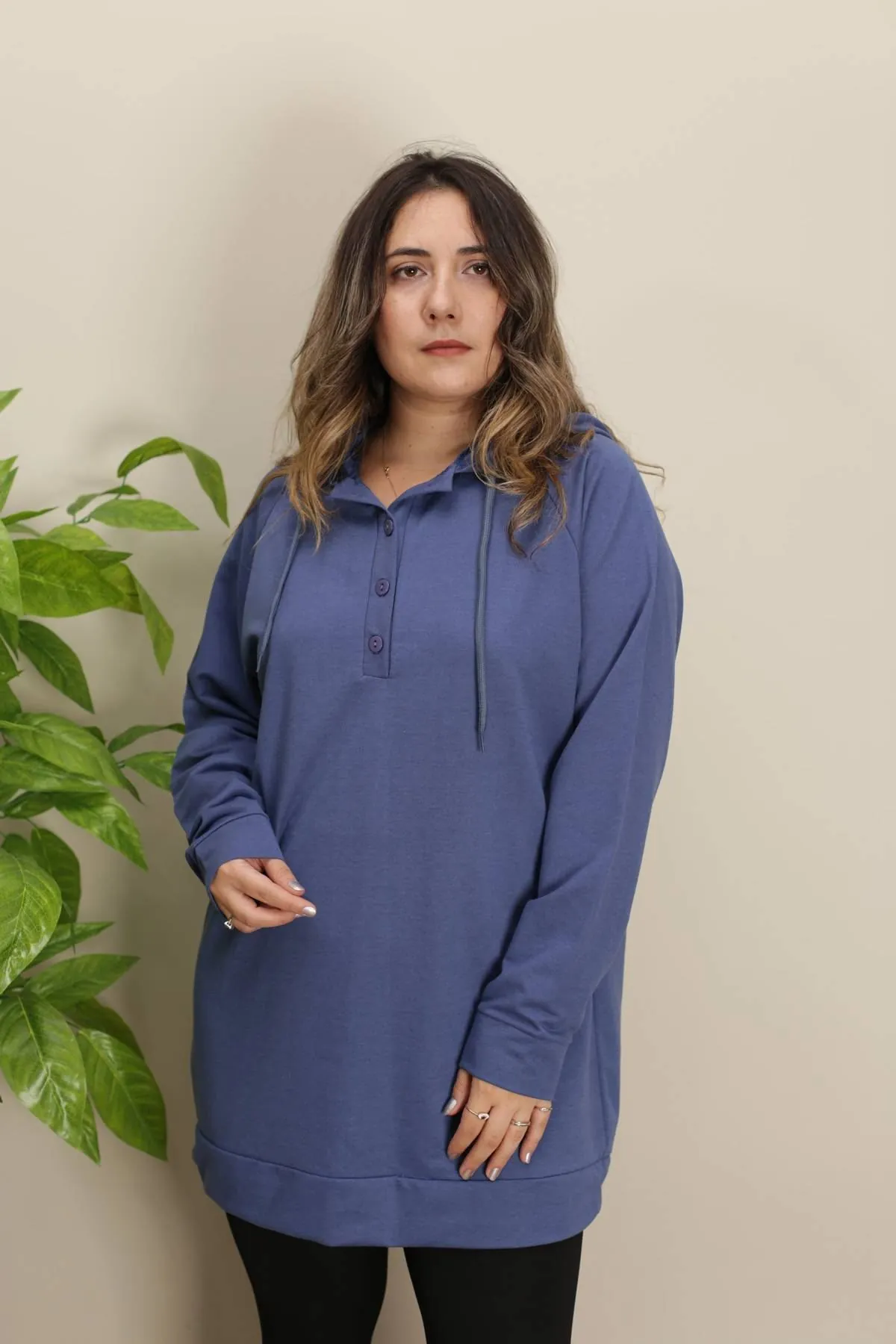 RENKTE DÜĞMELİ GENİŞ KESİM İNDİGO SWEAT & TUNİK