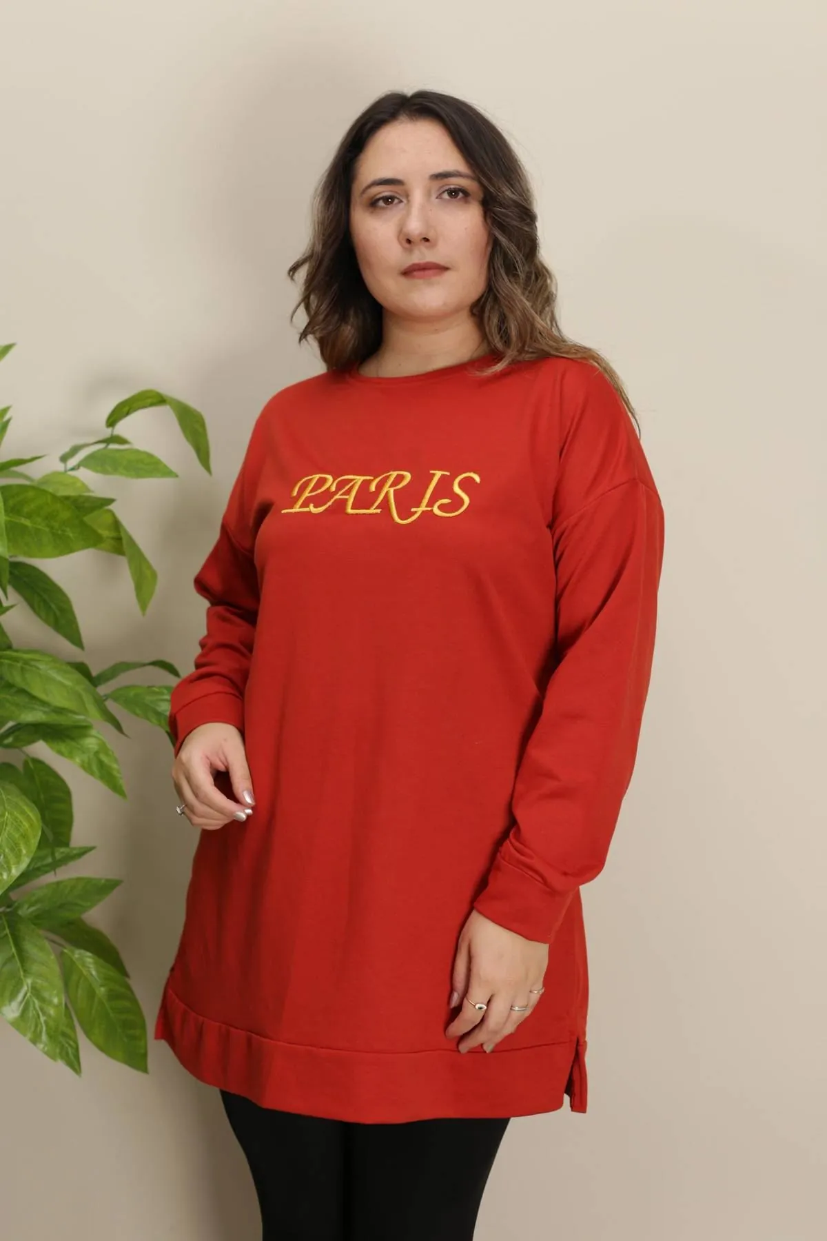 RENKTE TASARIM NAKIŞLI KİREMİT SWEAT & TUNİK