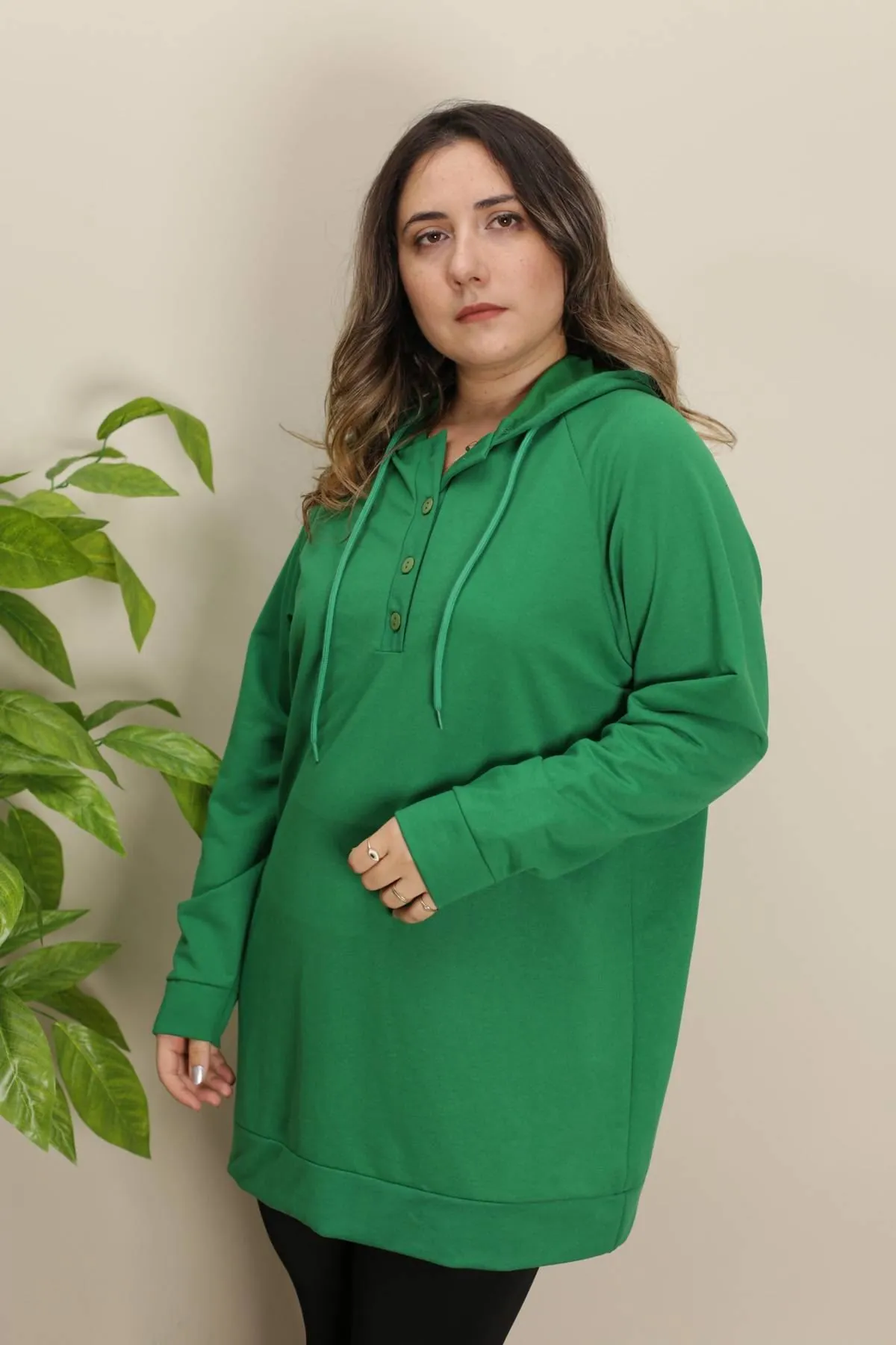 RENKTE DÜĞMELİ GENİŞ KESİM YEŞİL SWEAT & TUNİK
