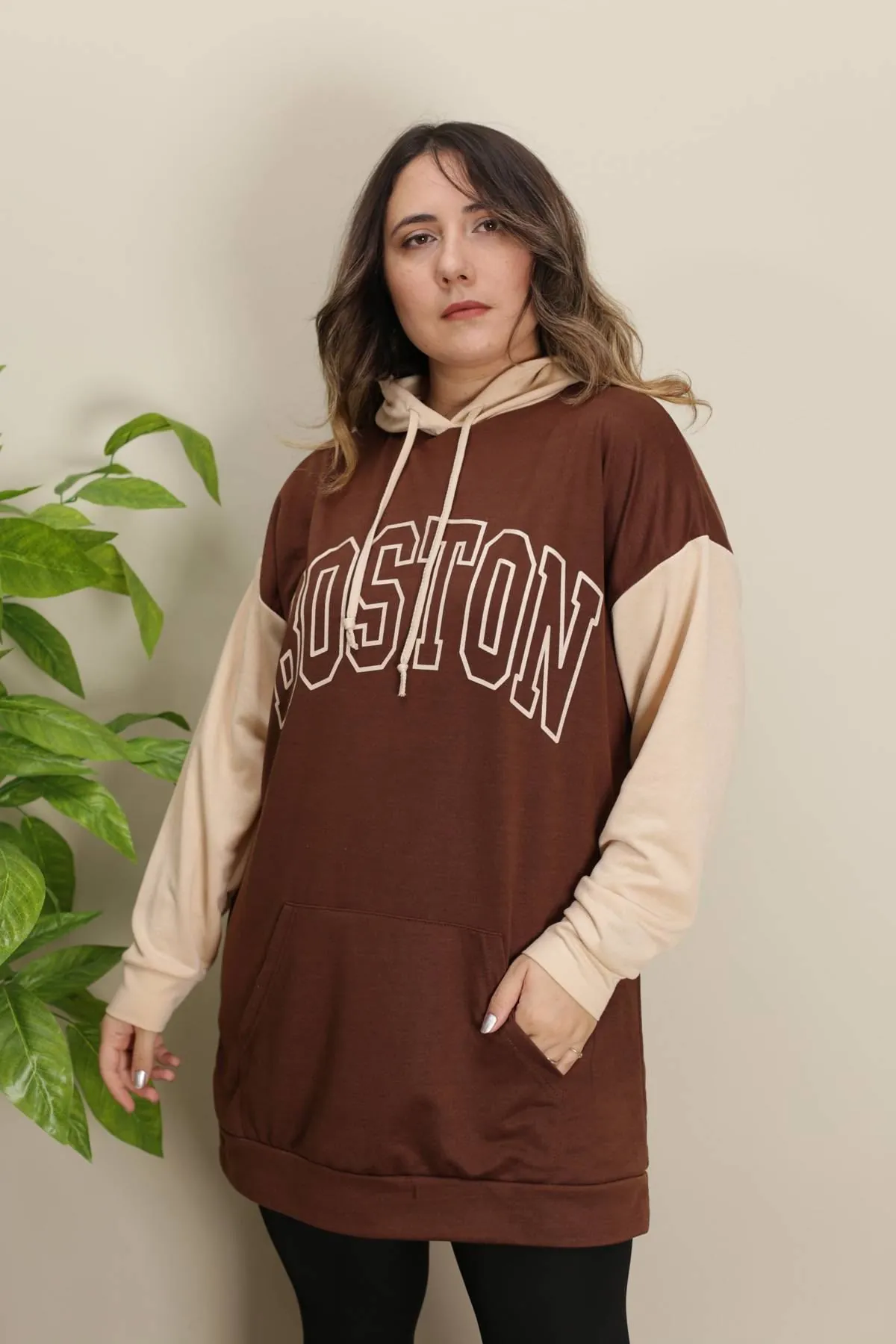 RENKTE GENİŞ KESİM İKİ RENKLİ CEPLİ SWEAT & TUNİK