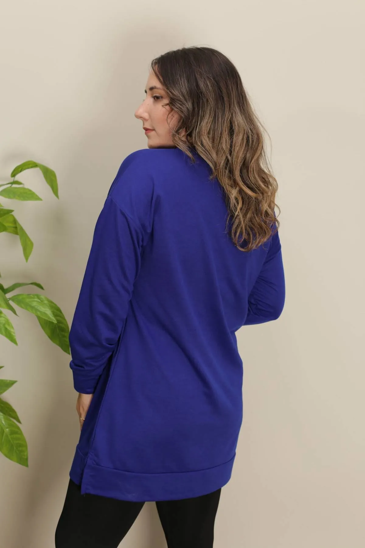 RENKTE TASARIM NAKIŞLI LACİVERT SWEAT & TUNİK