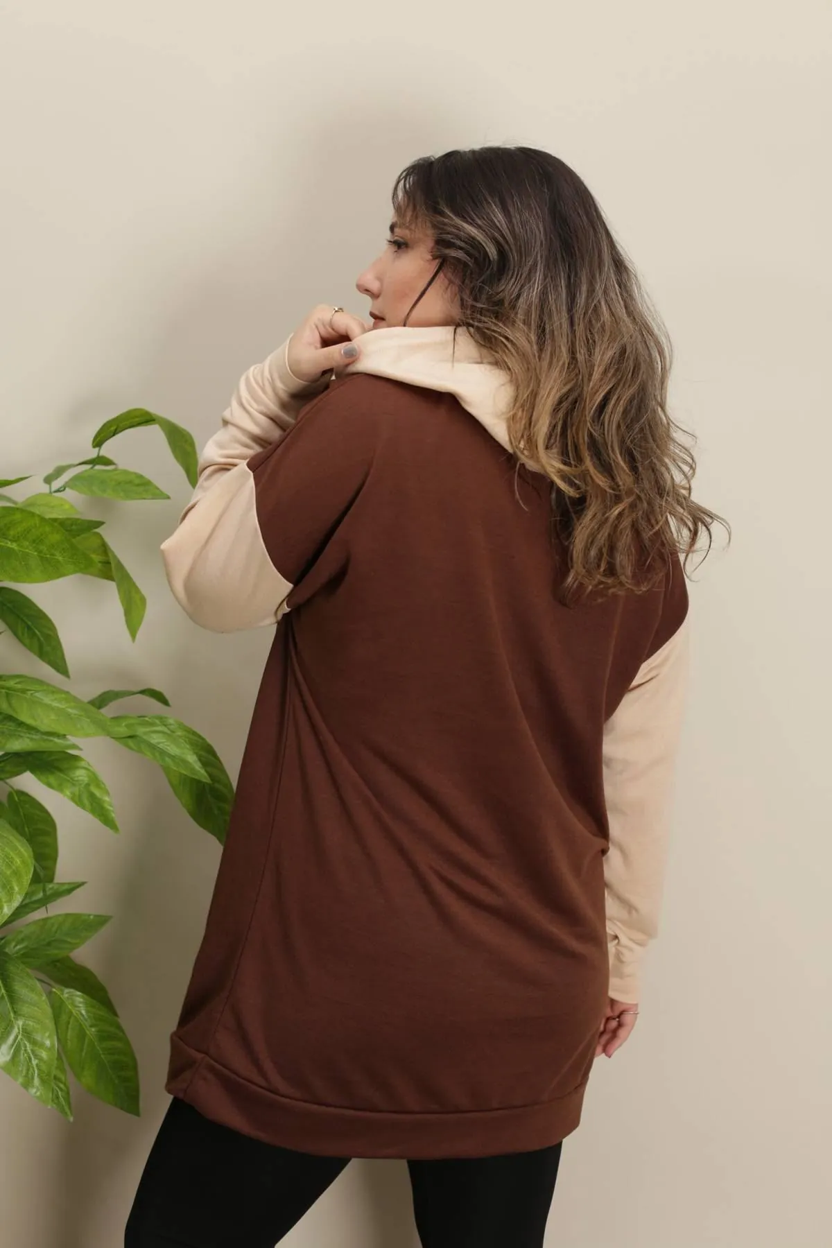RENKTE GENİŞ KESİM İKİ RENKLİ CEPLİ SWEAT & TUNİK