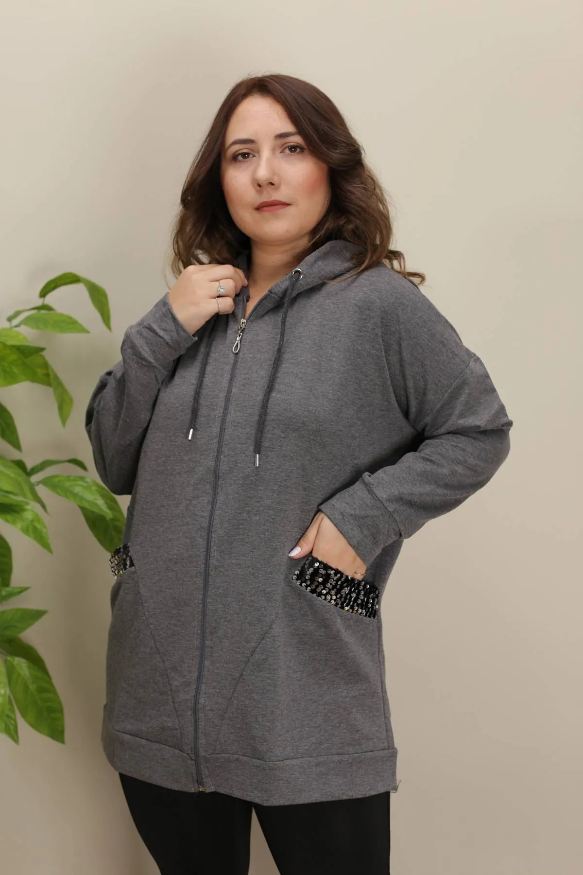 RENKTE CEPLERİ PULLU GENİŞ KESİM ANTRASİT CEKET