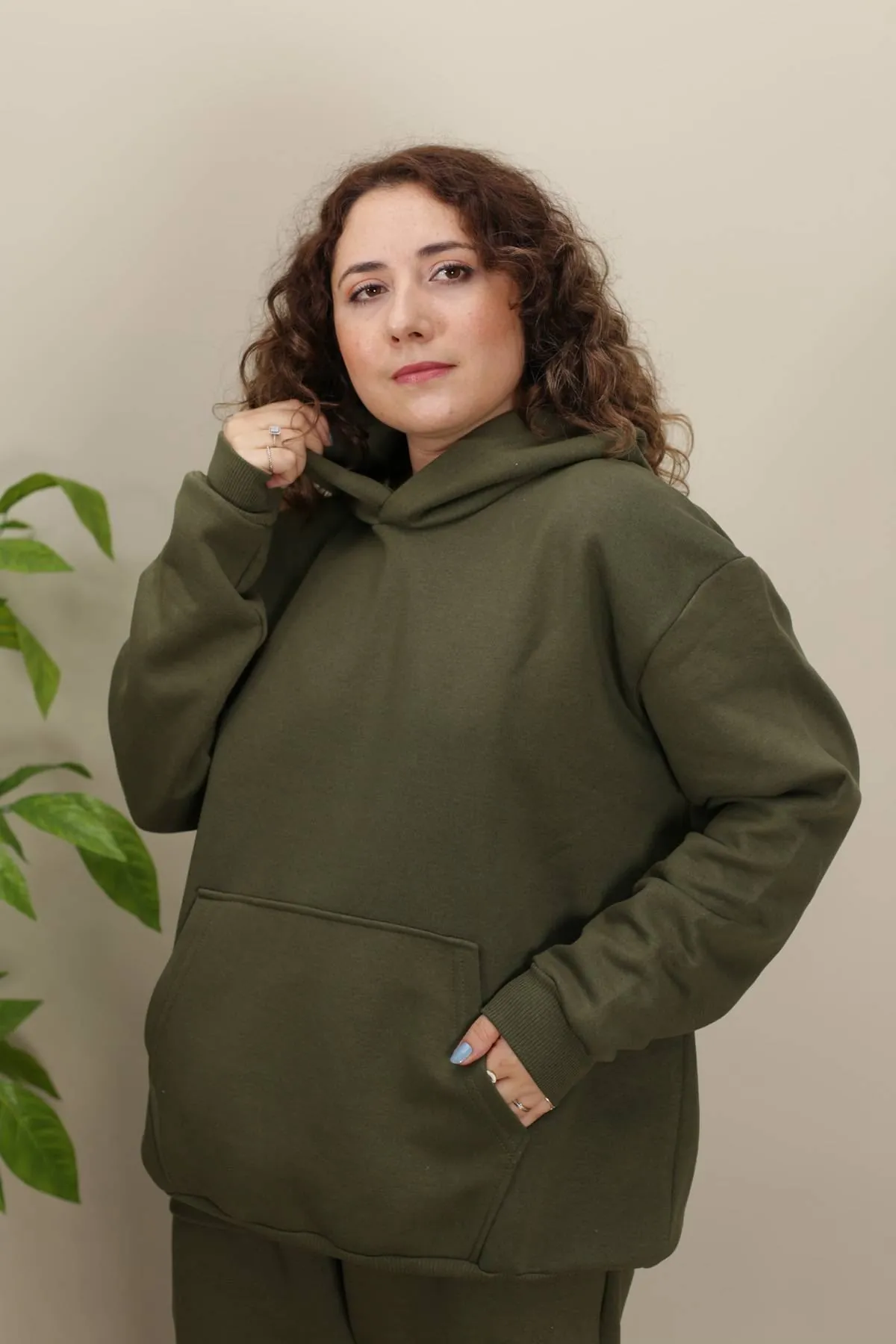 RENKTE BATTAL ÜÇ İPLİK ŞARDONLU HAKİ TAKIM
