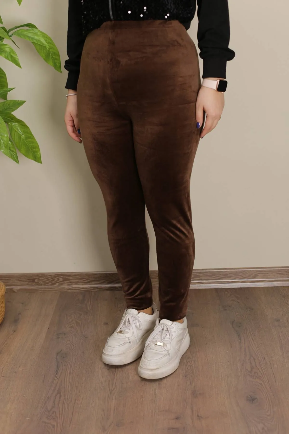 RENKTE BÜYÜK BEDEN ESNEK KAHVE KADİFE TAYT