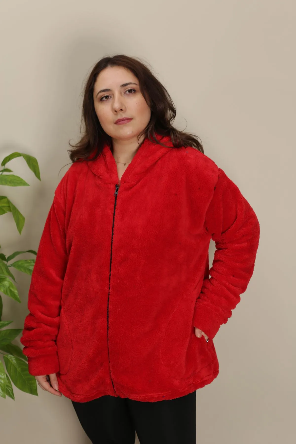 RENKTE BATTAL FERMUARLI PELUŞ KIRMIZI MONT/CEKET