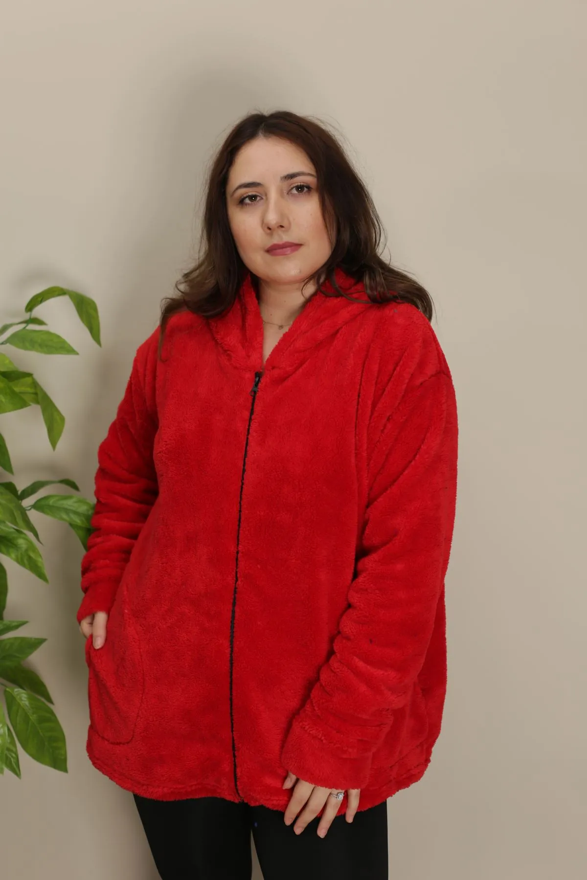RENKTE BATTAL FERMUARLI PELUŞ KIRMIZI MONT/CEKET