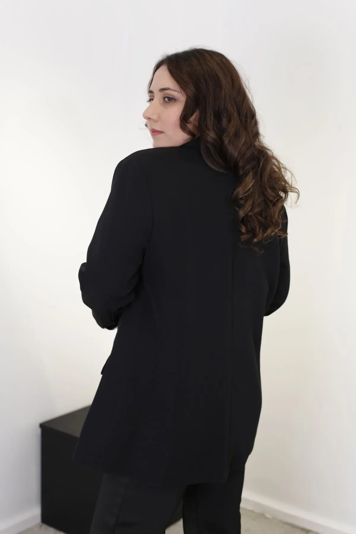 RENKTE LEOPAR ASTARLI SİYAH BÜYÜK BEDEN BLAZER CEKET