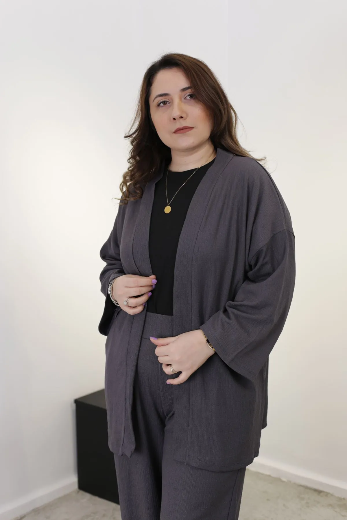 RENKTE ÖZEL ÜRETİM BATTAL FÜME KİMONO TAKIM