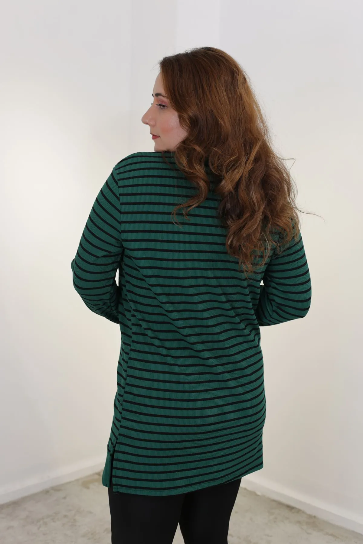 RENKTE BÜYÜK BEDEN ÇİZGİLİ YEŞİL SWEAT & TUNİK