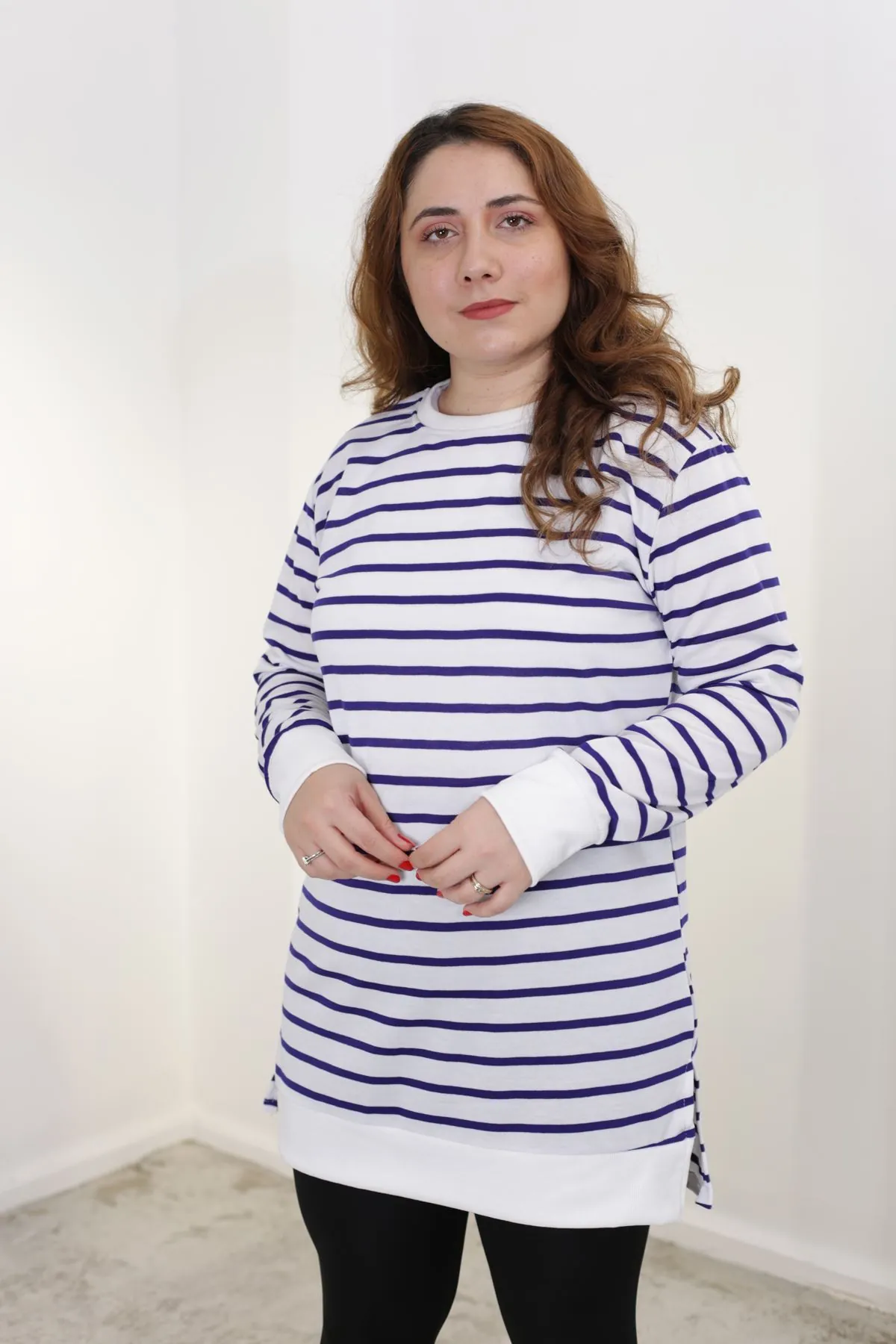 RENKTE BÜYÜK BEDEN ÇİZGİLİ SAKS SWEAT & TUNİK