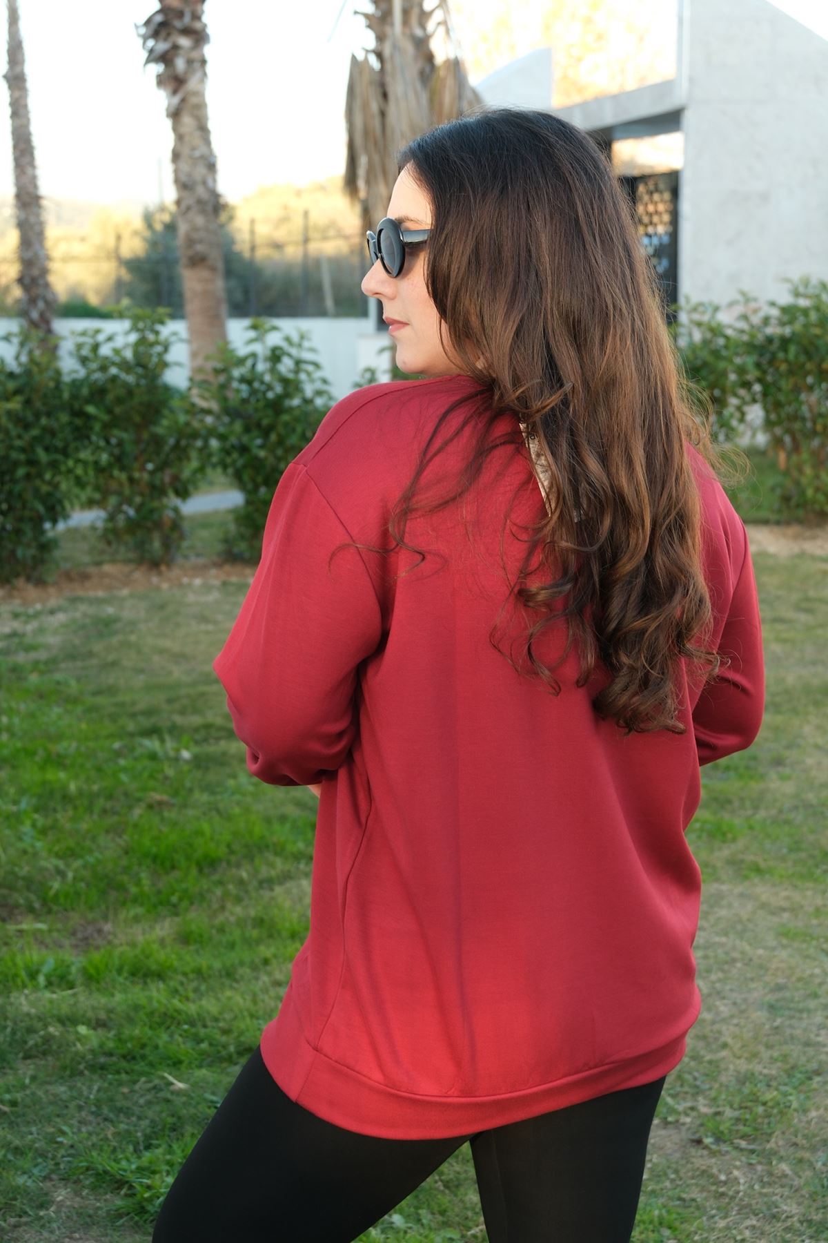 RENKTE BORDO YAPRAK İŞLEMELİ TASARIM BLUZ