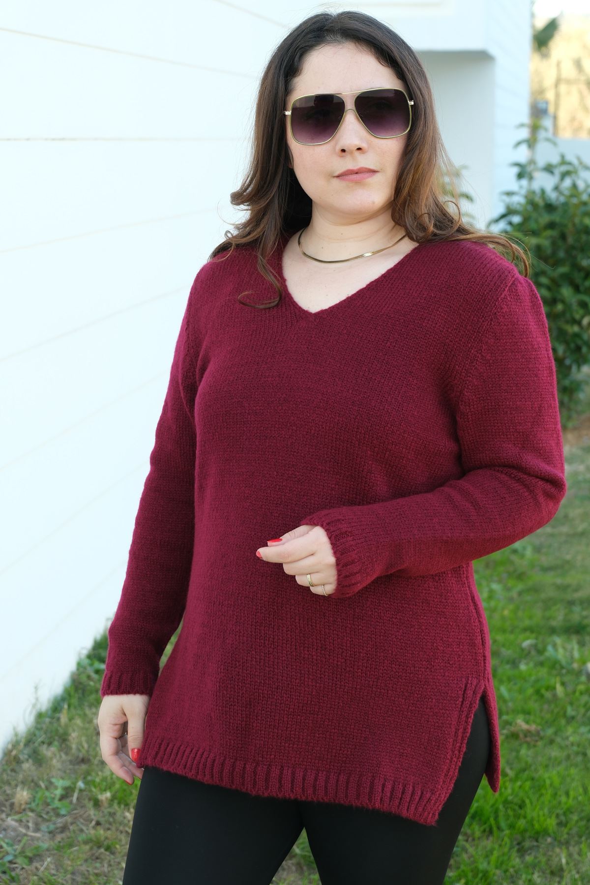 RENKTE V YAKA BORDO TRİKO KAZAK