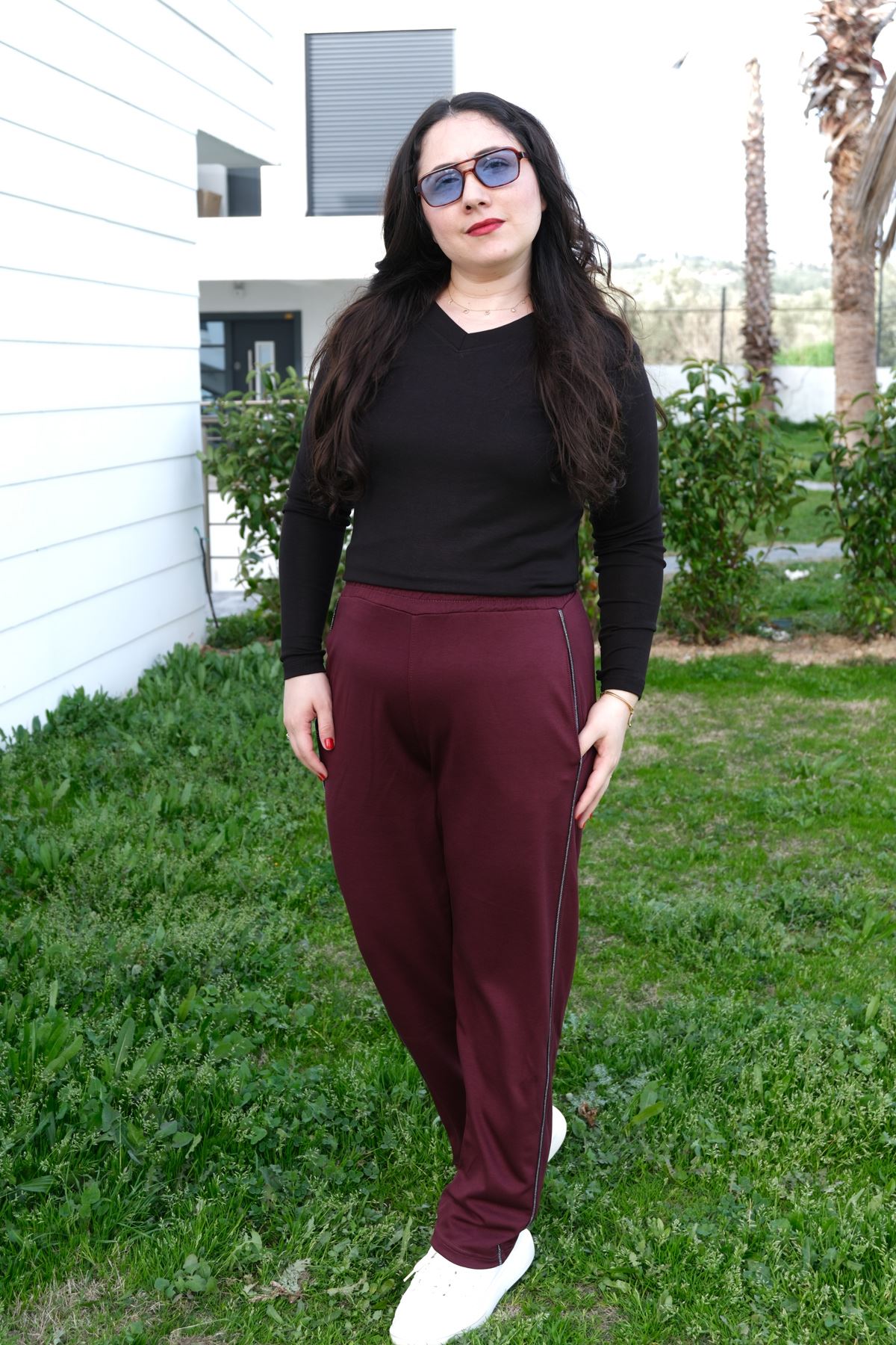 RENKTE BİYELİ BÜYÜK BEDEN BORDO EŞOFMAN ALTI