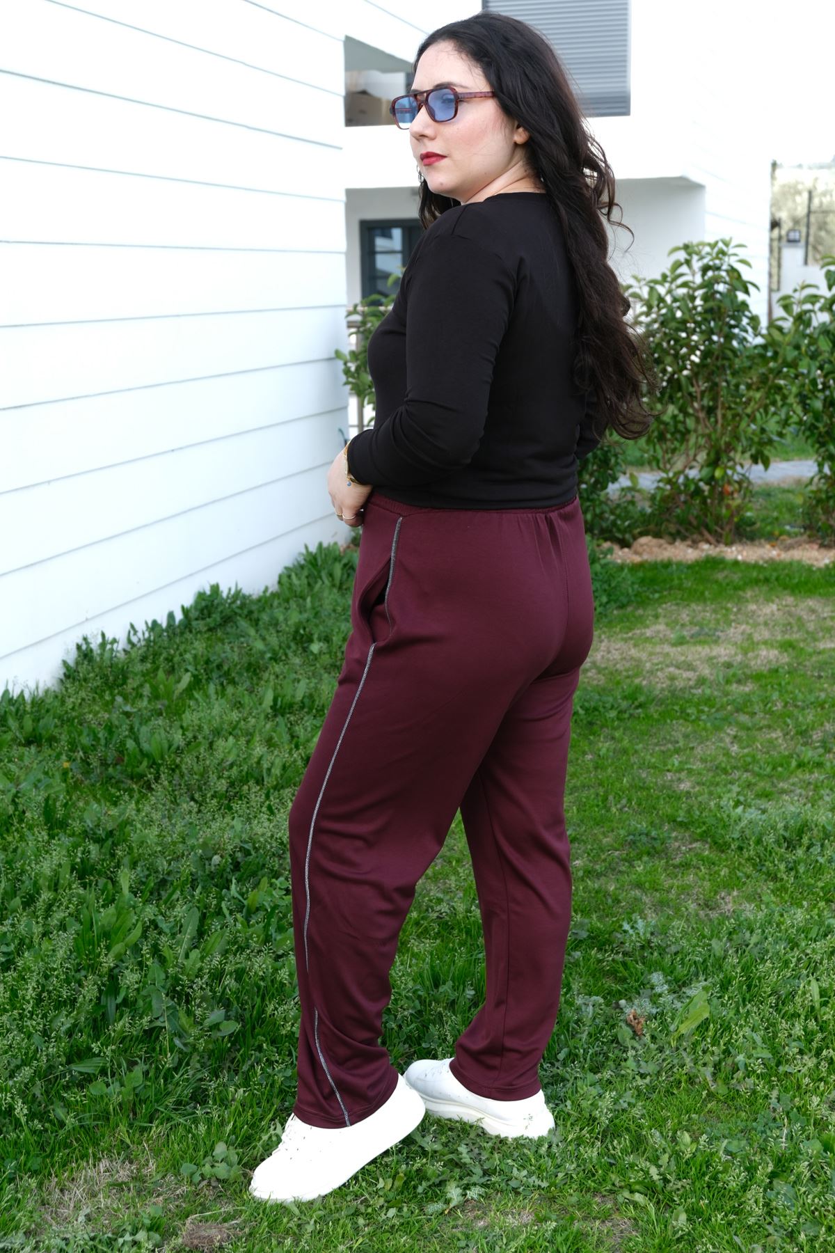 RENKTE BİYELİ BÜYÜK BEDEN BORDO EŞOFMAN ALTI