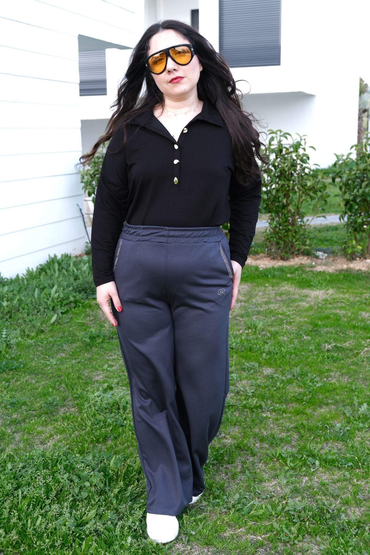 RENKTE TAŞ İŞLEMELİ BATTAL FÜME ALT EŞOFMAN