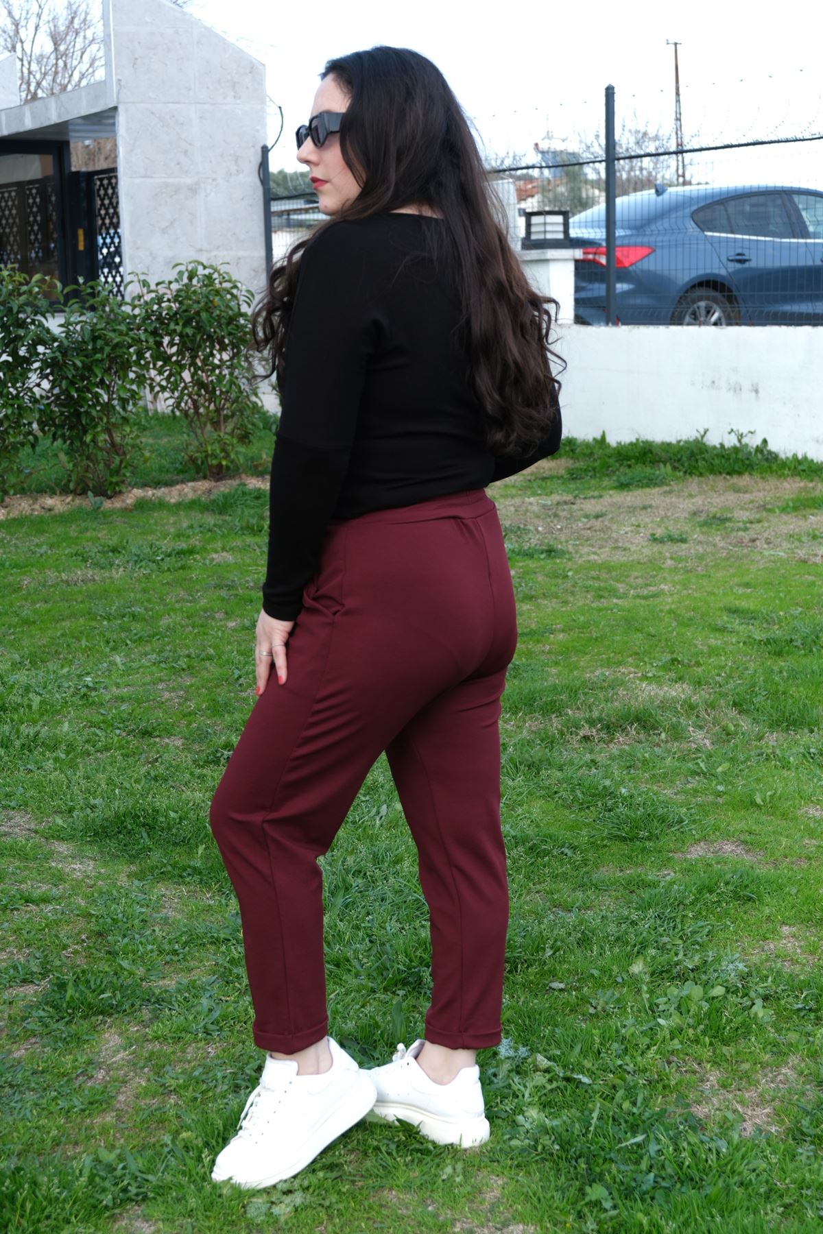 RENKTE DUBLE PAÇA CEPLİ BORDO ESNEK PANTOLON