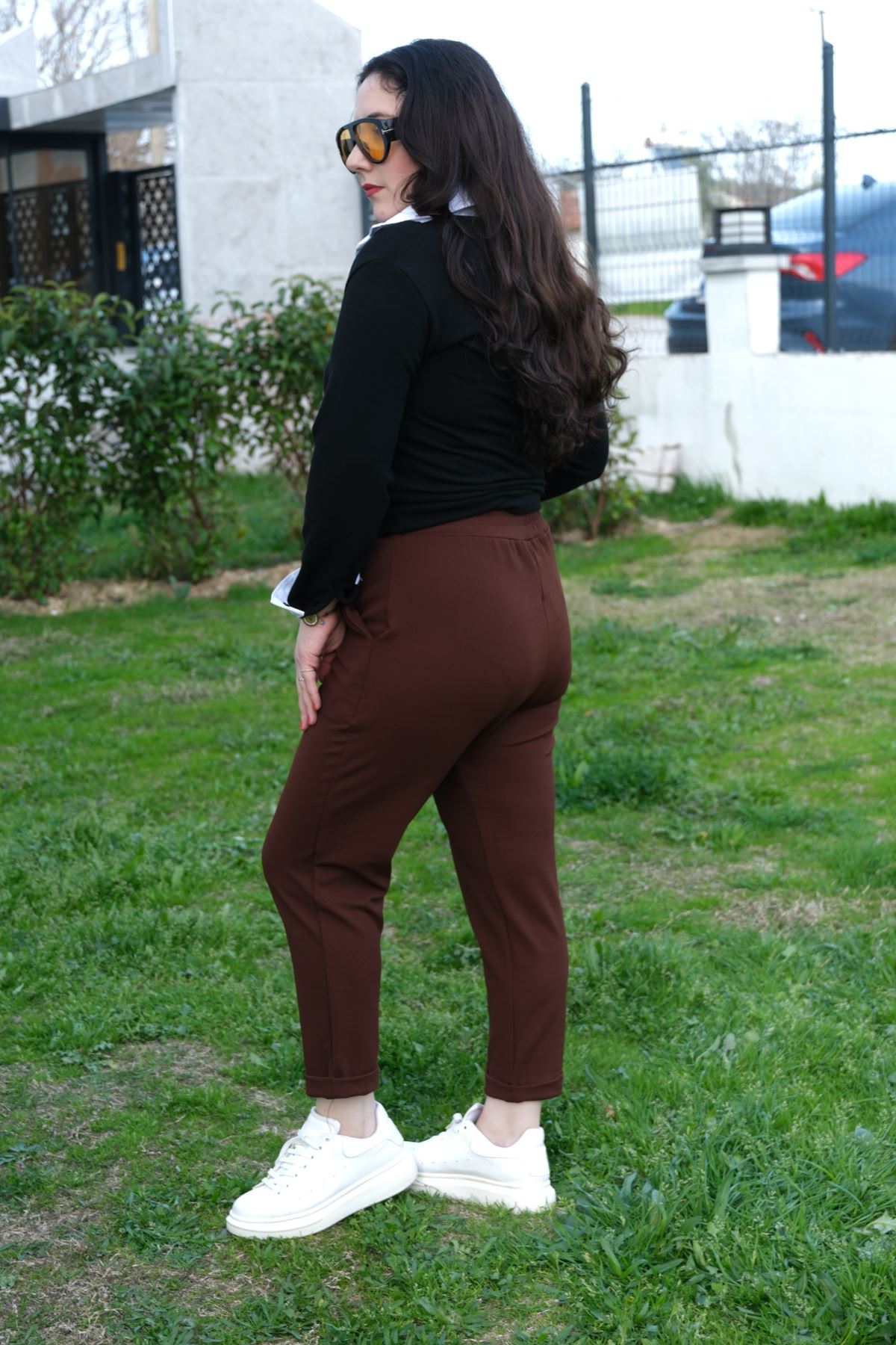 RENKTE DUBLE PAÇA CEPLİ KAHVERENGİ ESNEK PANTOLON