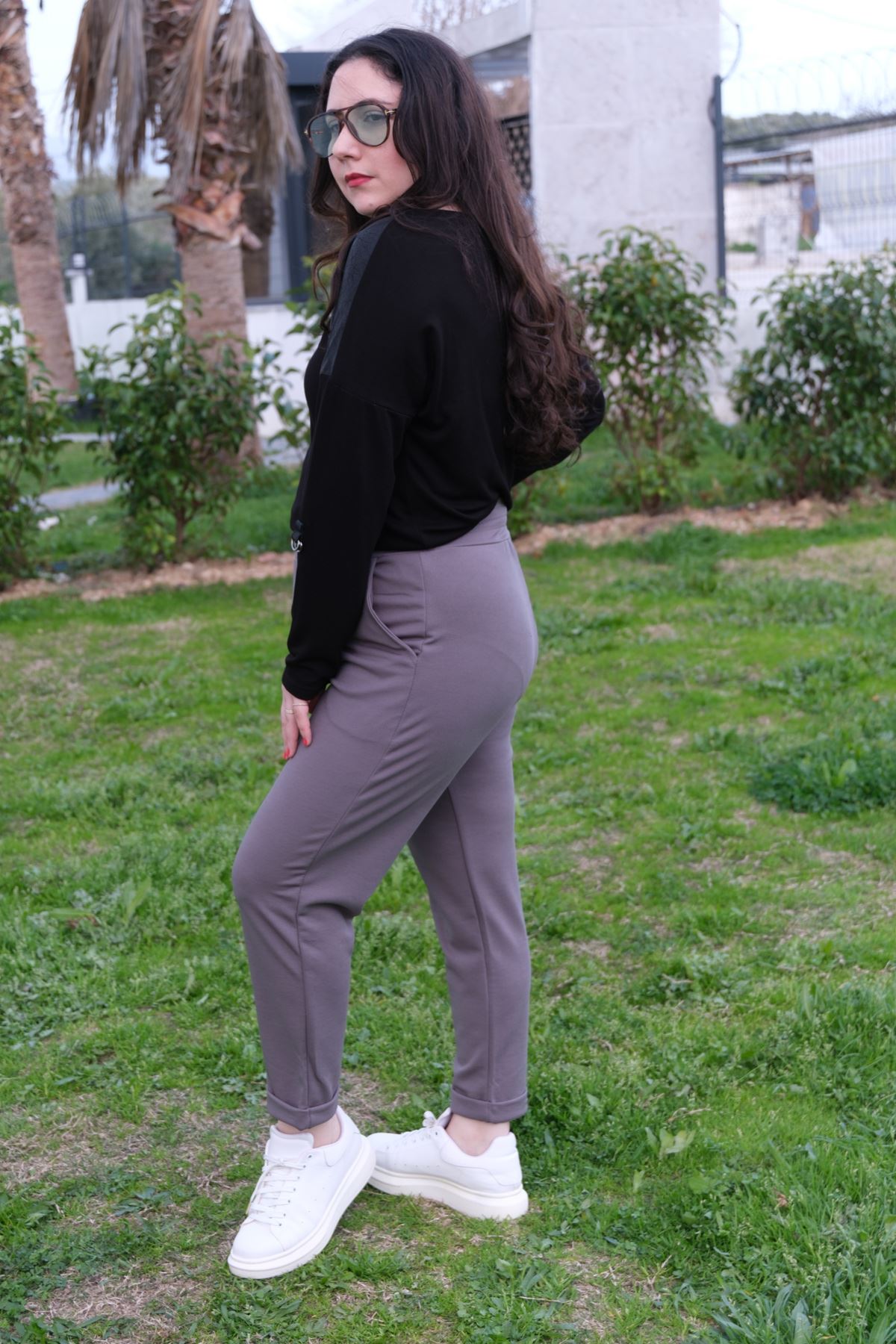 RENKTE DUBLE PAÇA CEPLİ FÜME ESNEK PANTOLON