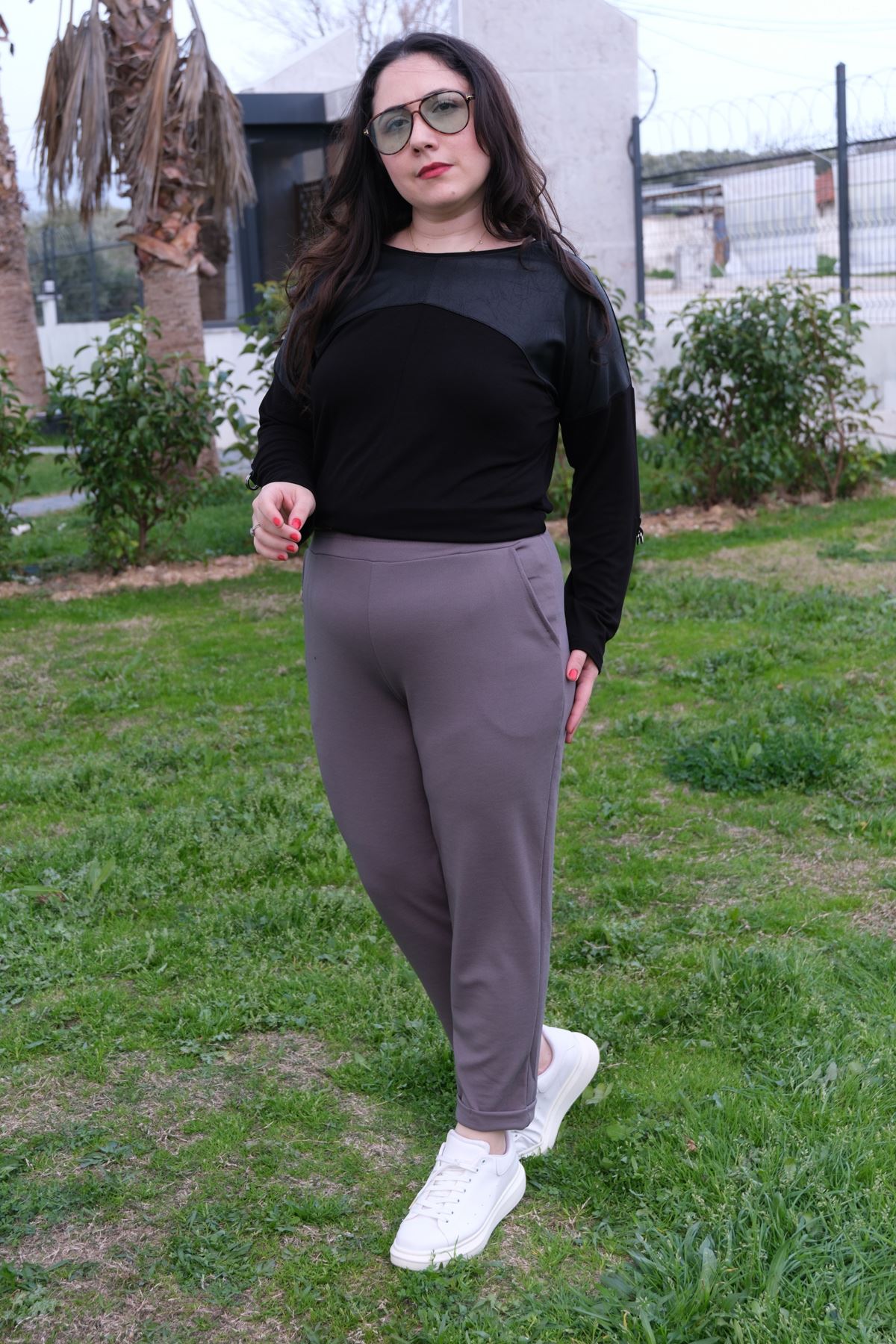 RENKTE DUBLE PAÇA CEPLİ FÜME ESNEK PANTOLON