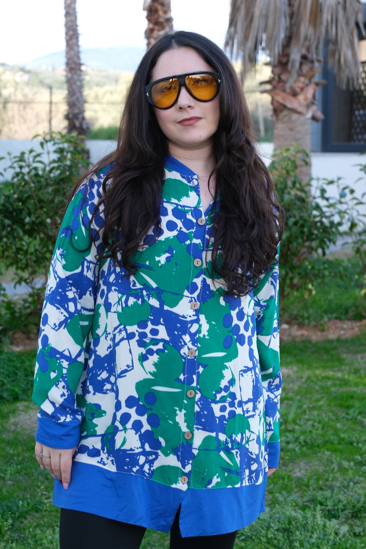 RENKTE BÜYÜK BEDEN SİYAH KOMBİNLİ DESENLİ TUNİK