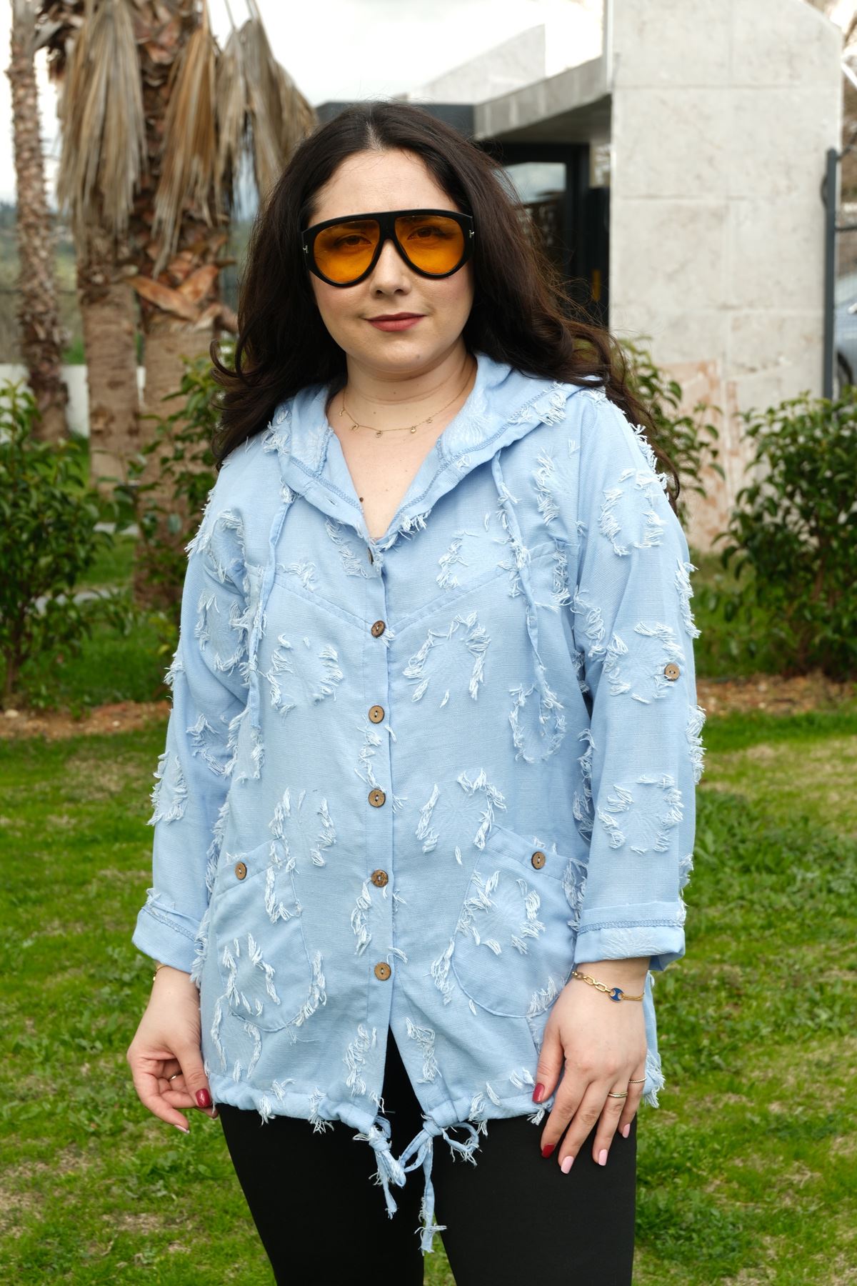 RENKTE BÜYÜK BEDEN DOKULU MAVİ CEKET&GÖMLEK