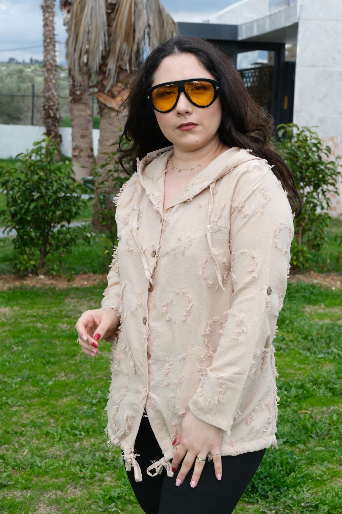 RENKTE BÜYÜK BEDEN DOKULU VİZON CEKET&GÖMLEK