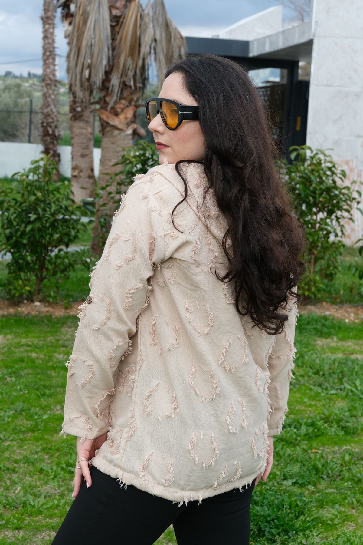 RENKTE BÜYÜK BEDEN DOKULU VİZON CEKET&GÖMLEK